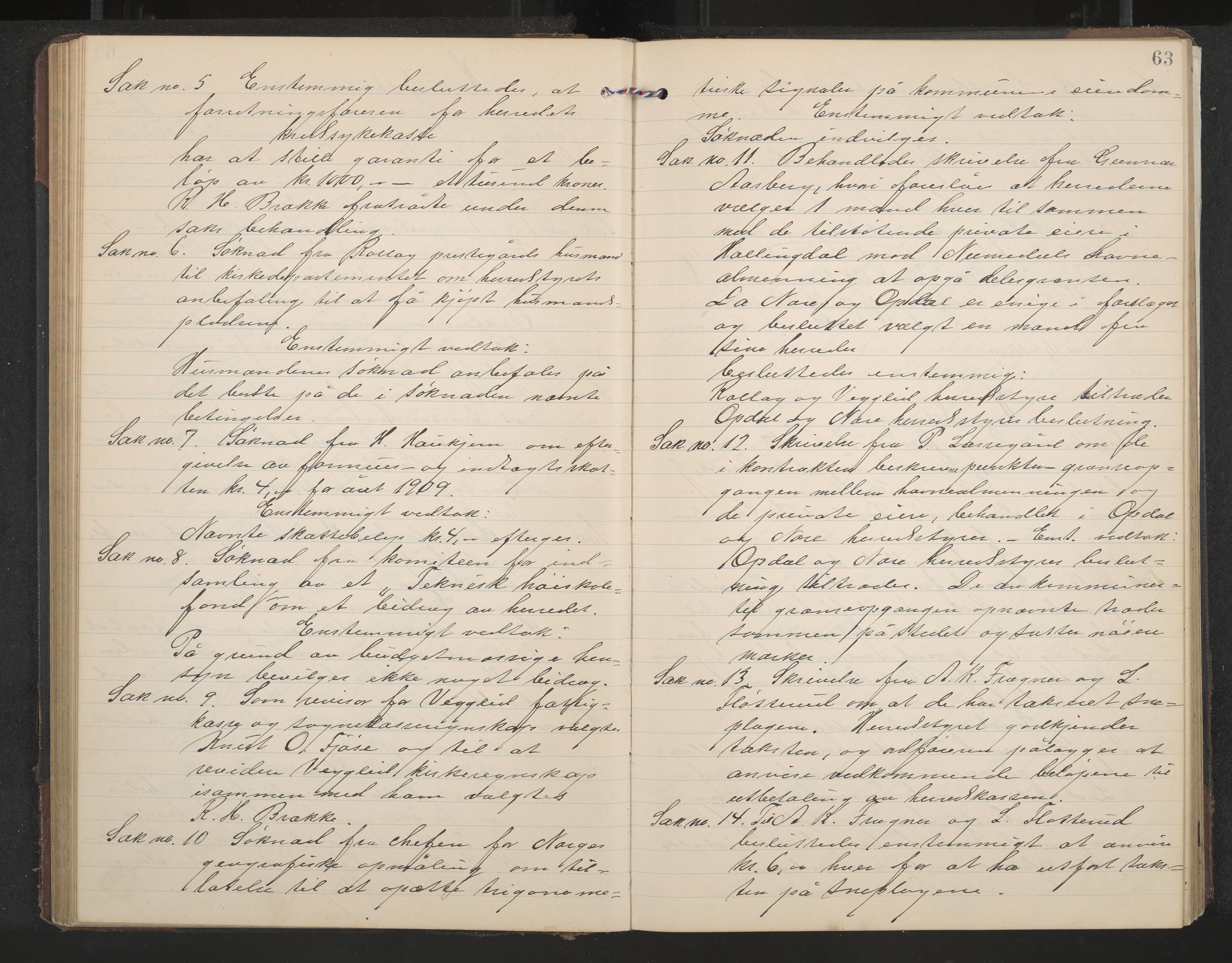 Rollag formannskap og sentraladministrasjon, IKAK/0632021-2/A/Aa/L0005: Møtebok, 1909-1915, p. 63