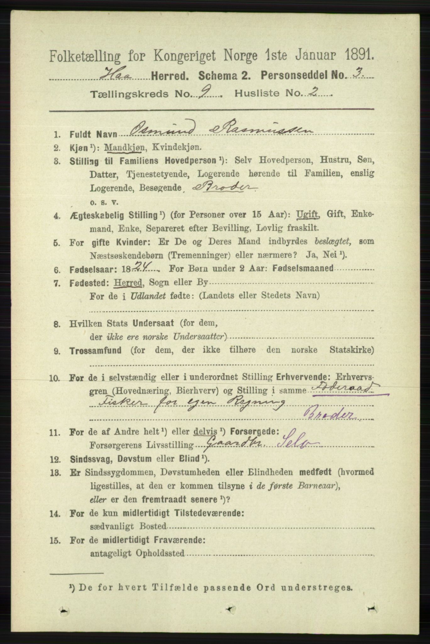 RA, 1891 census for 1119 Hå, 1891, p. 2202