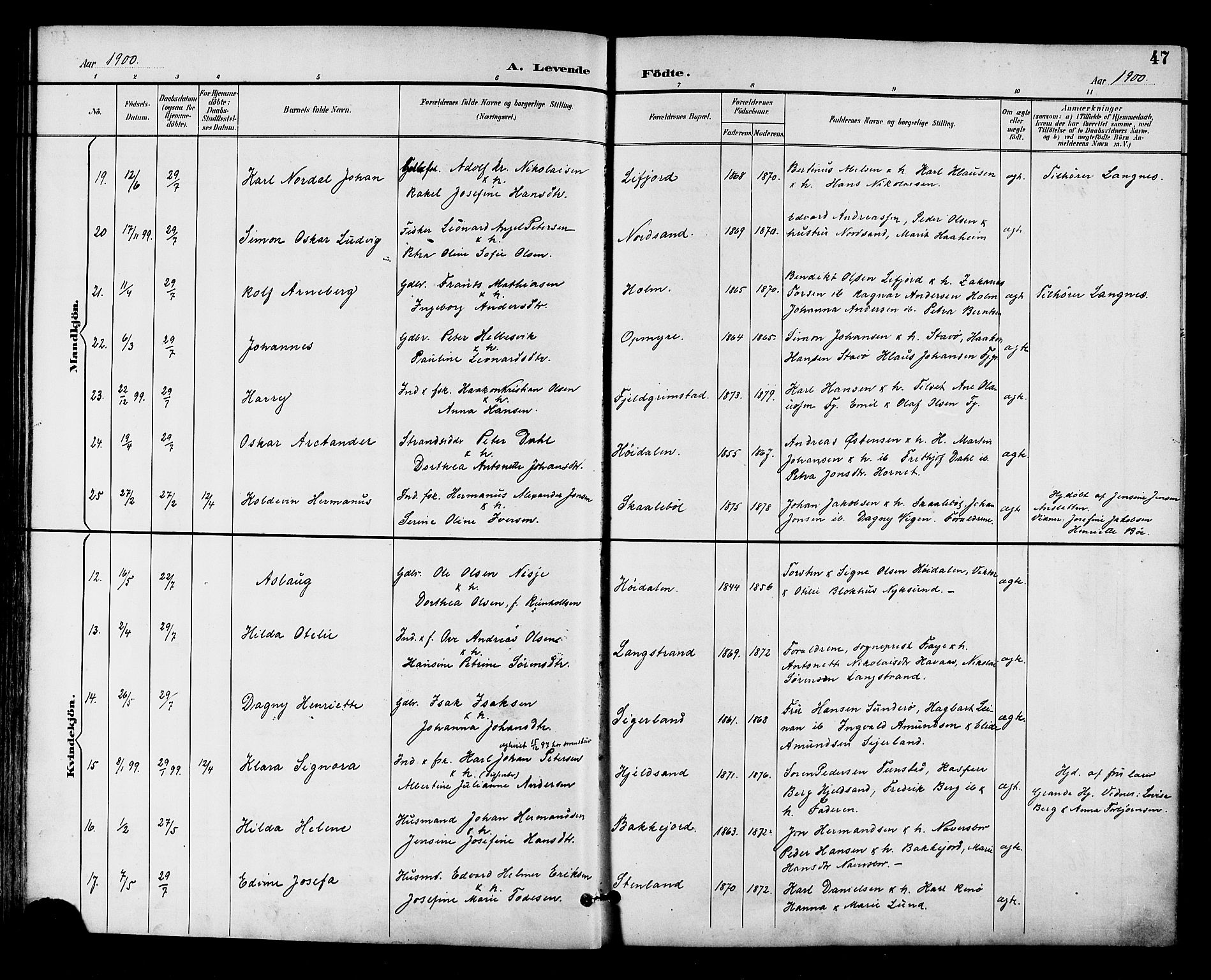 Ministerialprotokoller, klokkerbøker og fødselsregistre - Nordland, AV/SAT-A-1459/893/L1338: Parish register (official) no. 893A10, 1894-1903, p. 47