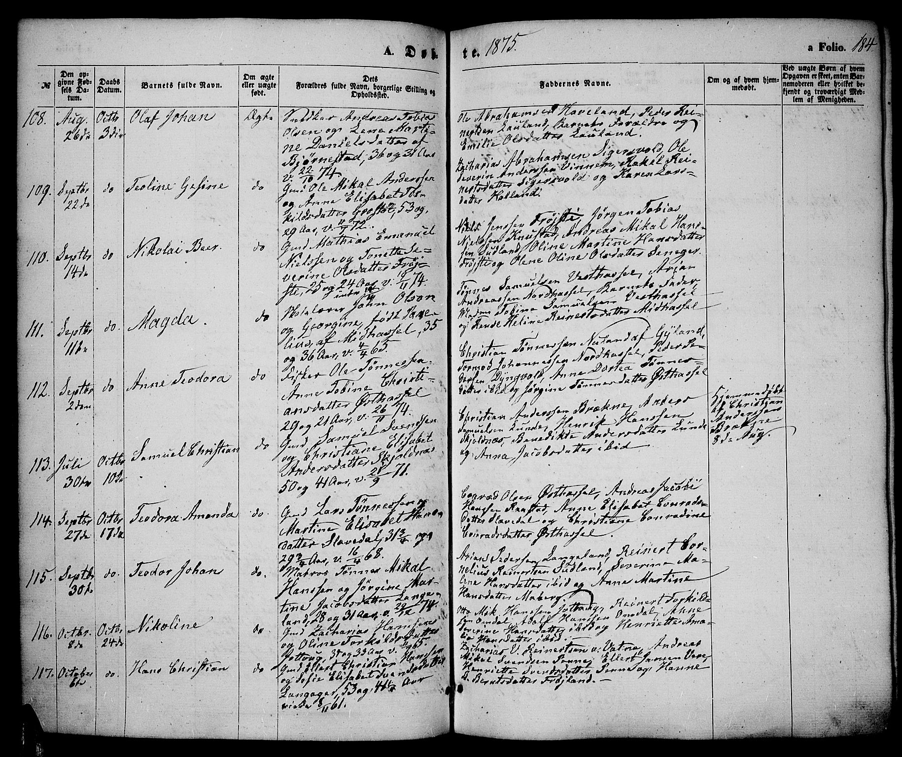 Lista sokneprestkontor, AV/SAK-1111-0027/F/Fb/L0003: Parish register (copy) no. B 3, 1862-1877, p. 184