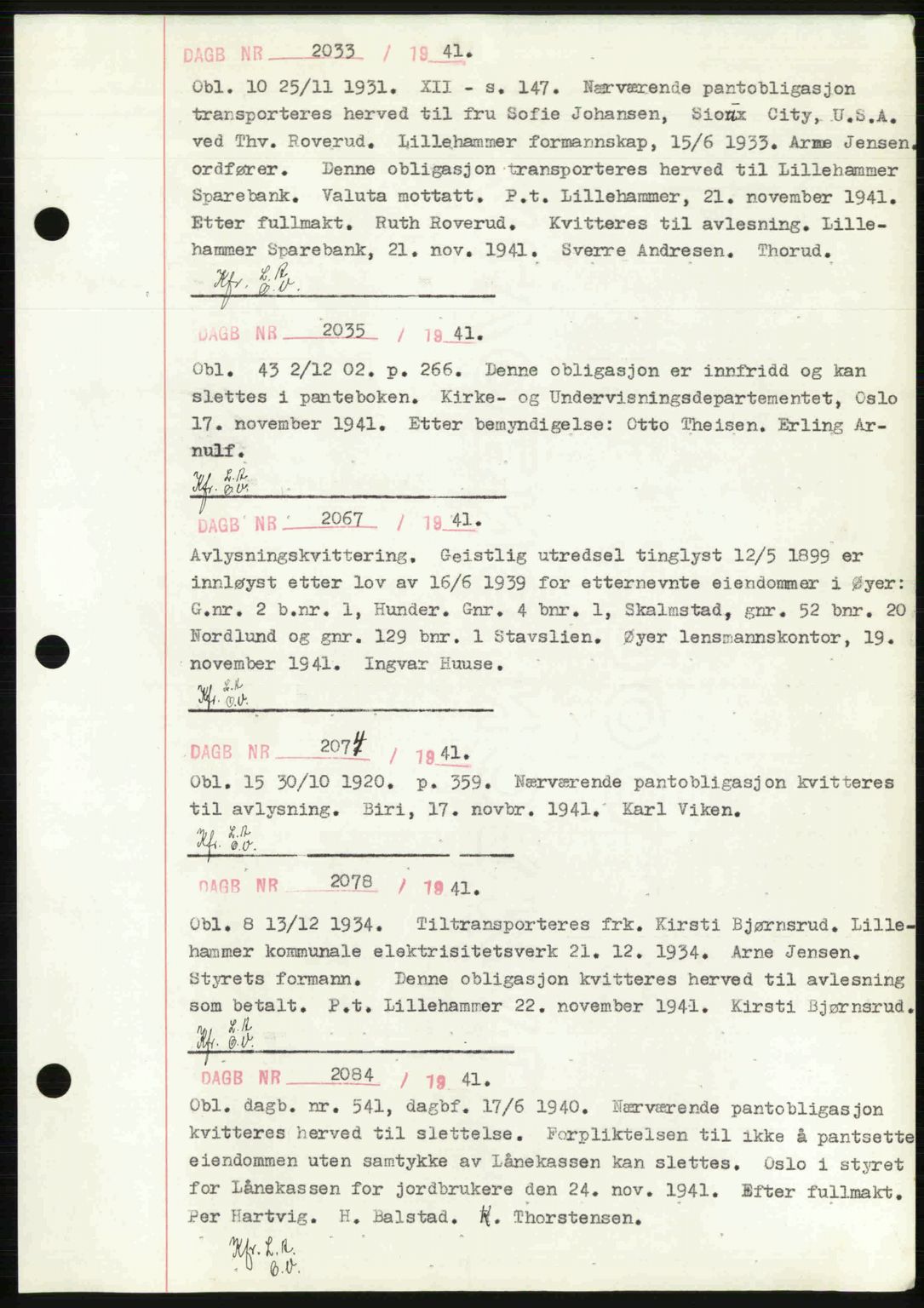 Sør-Gudbrandsdal tingrett, SAH/TING-004/H/Hb/Hbf/L0002: Mortgage book no. C1, 1938-1951, Diary no: : 2033/1941