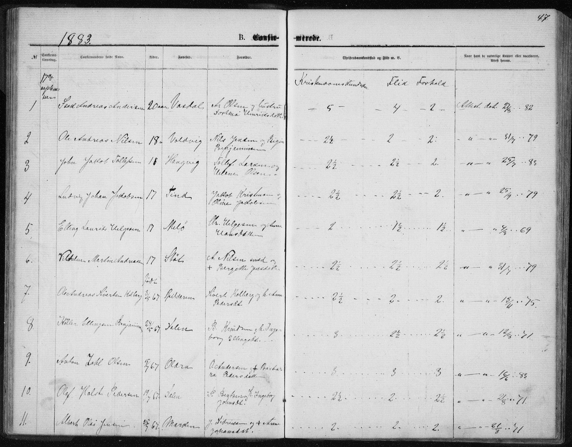 Ministerialprotokoller, klokkerbøker og fødselsregistre - Nordland, SAT/A-1459/843/L0635: Parish register (copy) no. 843C04, 1872-1887, p. 47