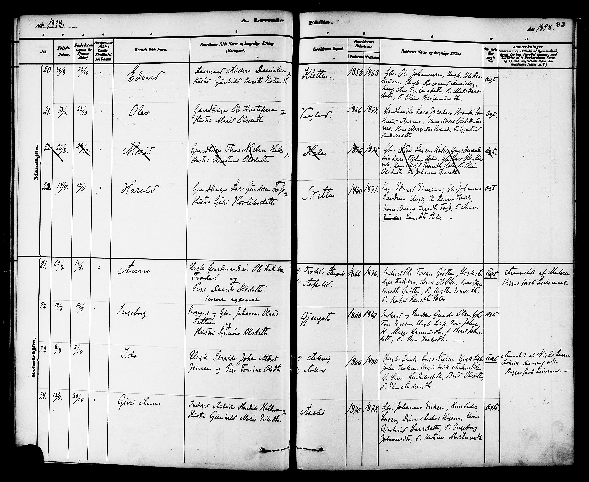 Ministerialprotokoller, klokkerbøker og fødselsregistre - Møre og Romsdal, AV/SAT-A-1454/576/L0885: Parish register (official) no. 576A03, 1880-1898, p. 93