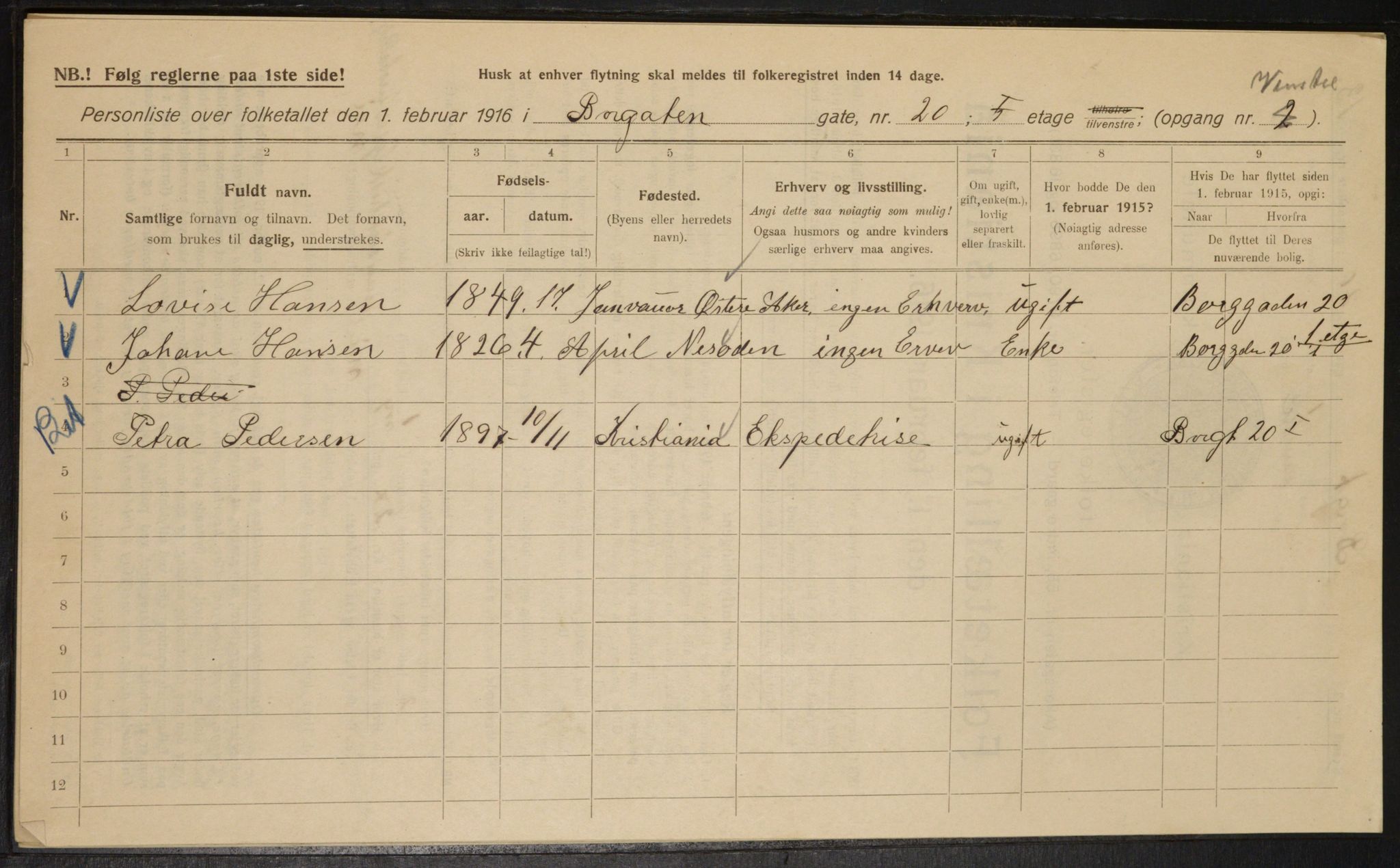 OBA, Municipal Census 1916 for Kristiania, 1916, p. 8098
