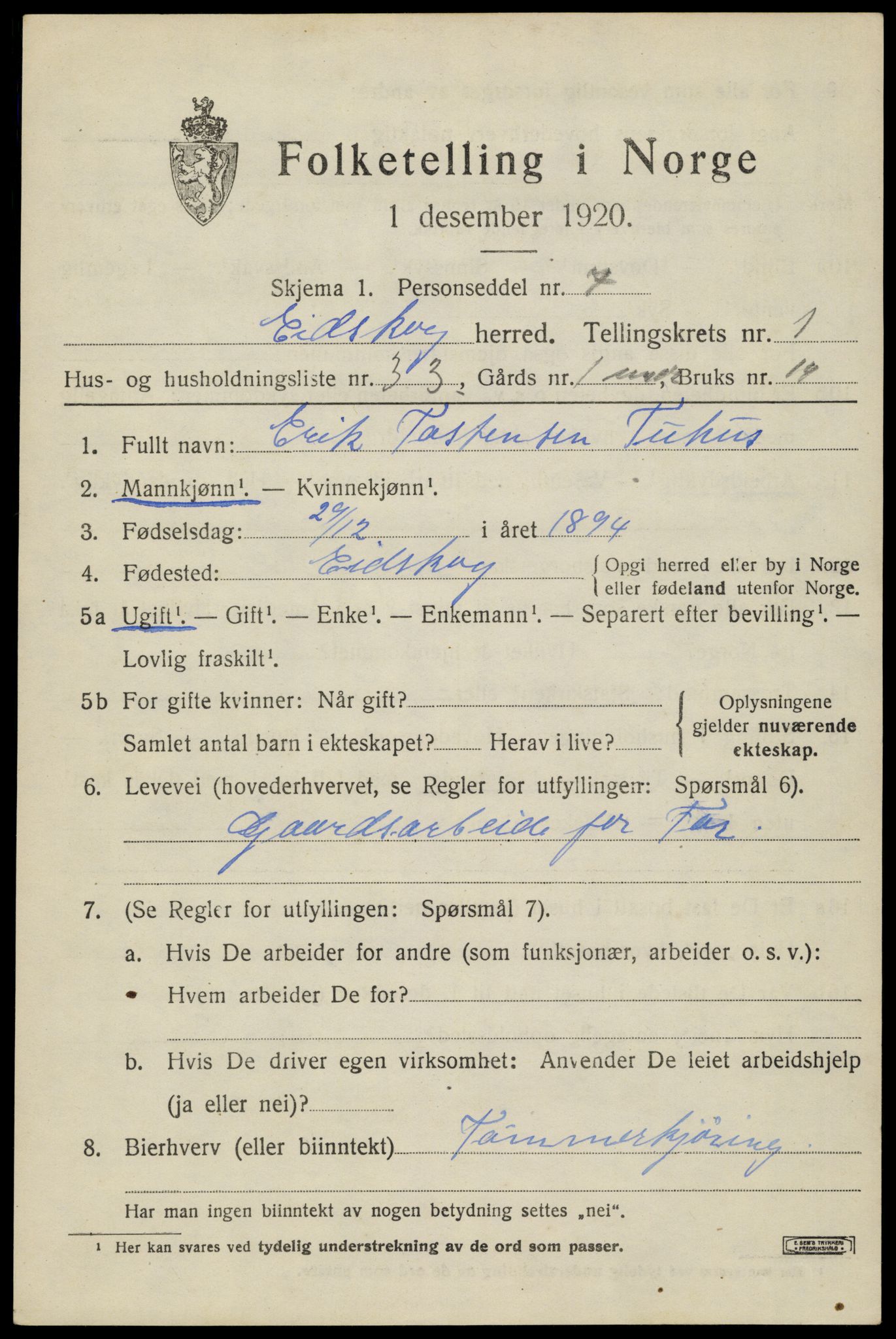 SAH, 1920 census for Eidskog, 1920, p. 2765
