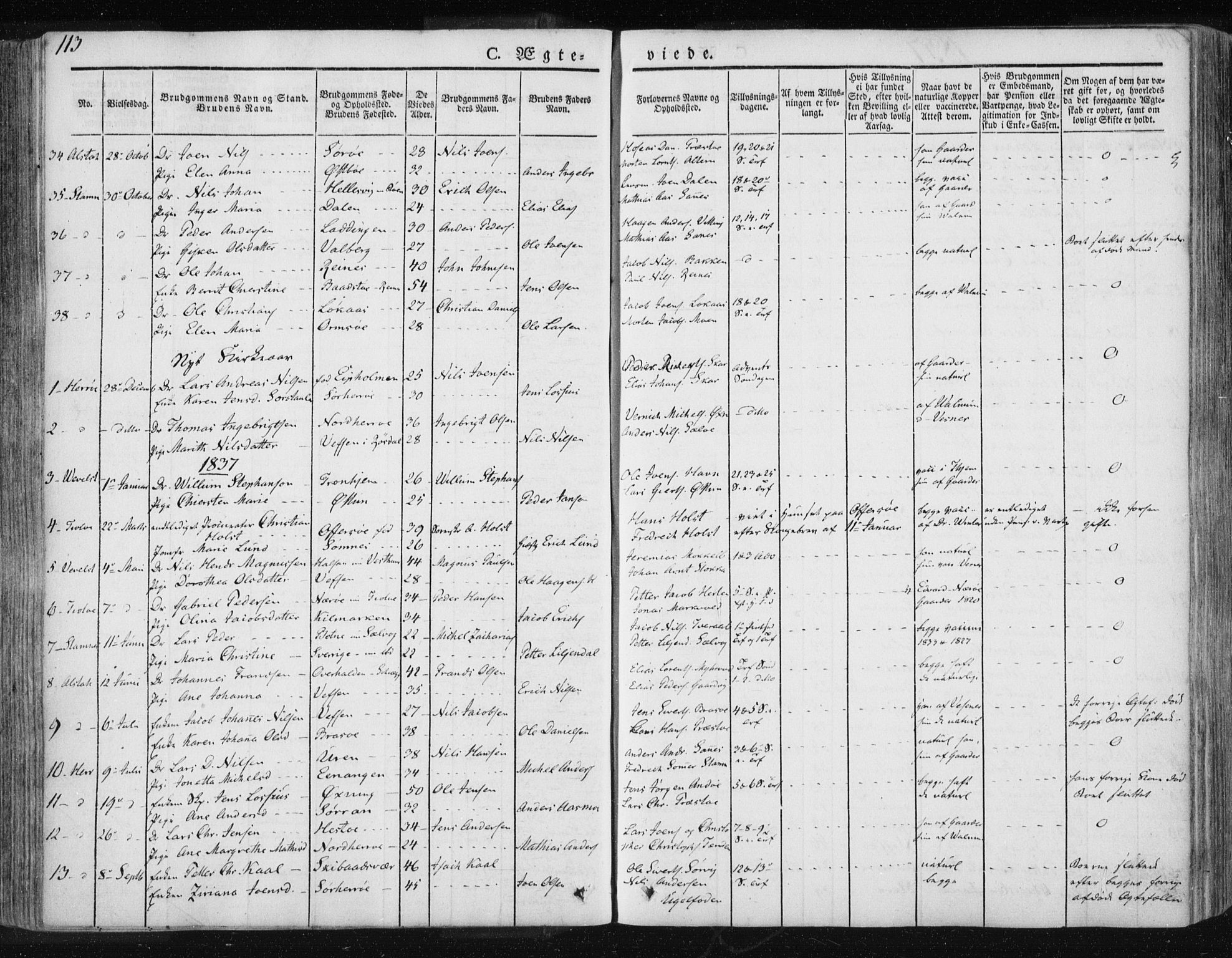 Ministerialprotokoller, klokkerbøker og fødselsregistre - Nordland, SAT/A-1459/830/L0447: Parish register (official) no. 830A11, 1831-1854, p. 113