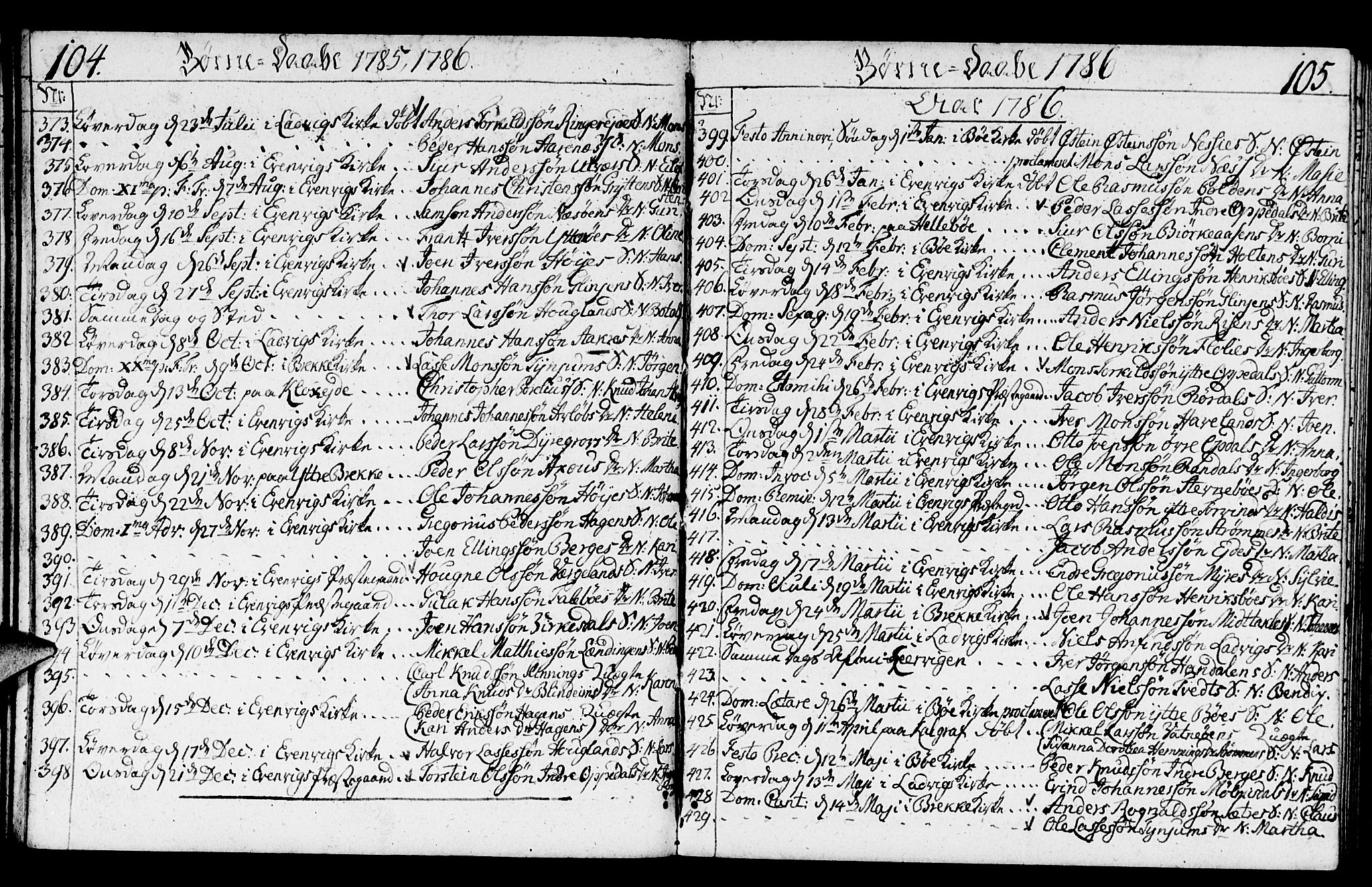 Gulen sokneprestembete, SAB/A-80201/H/Haa/Haaa/L0014: Parish register (official) no. A 14, 1779-1788, p. 104-105