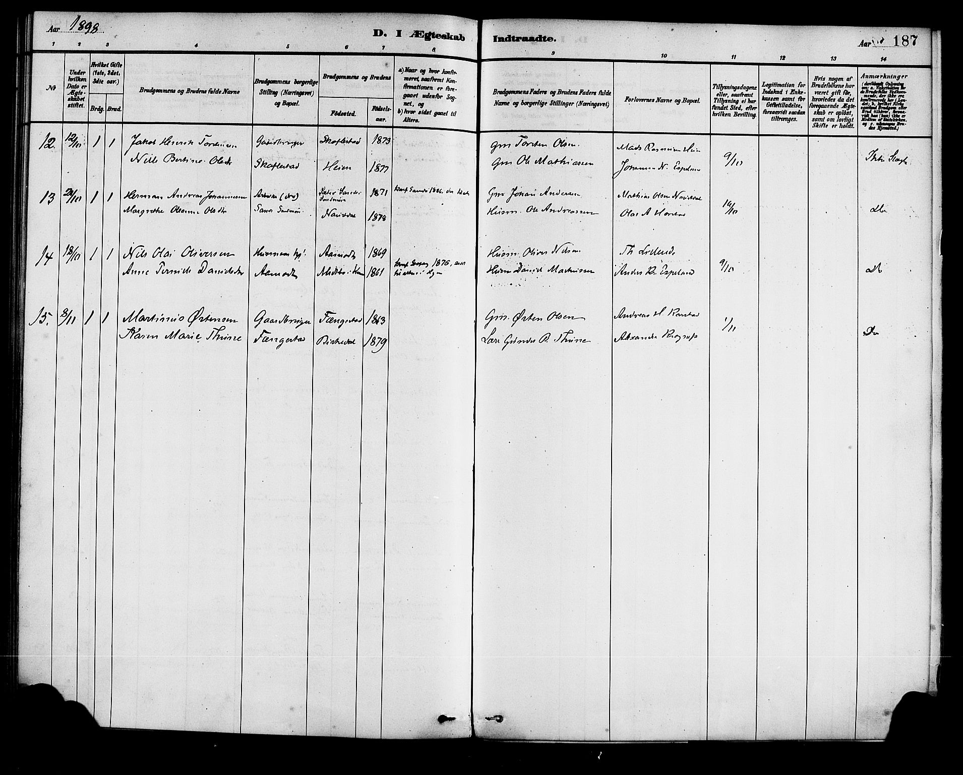Førde sokneprestembete, SAB/A-79901/H/Haa/Haad/L0001: Parish register (official) no. D 1, 1881-1898, p. 187