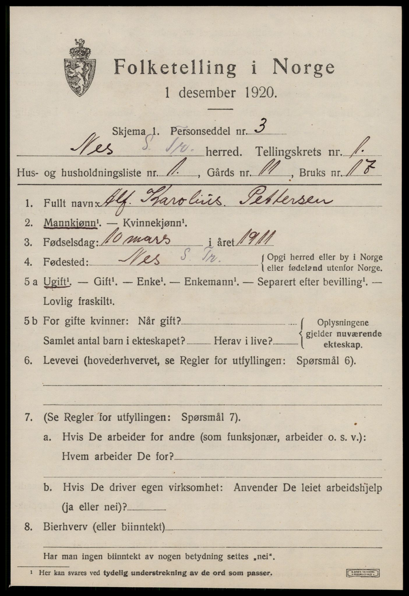 SAT, 1920 census for Nes (ST), 1920, p. 459