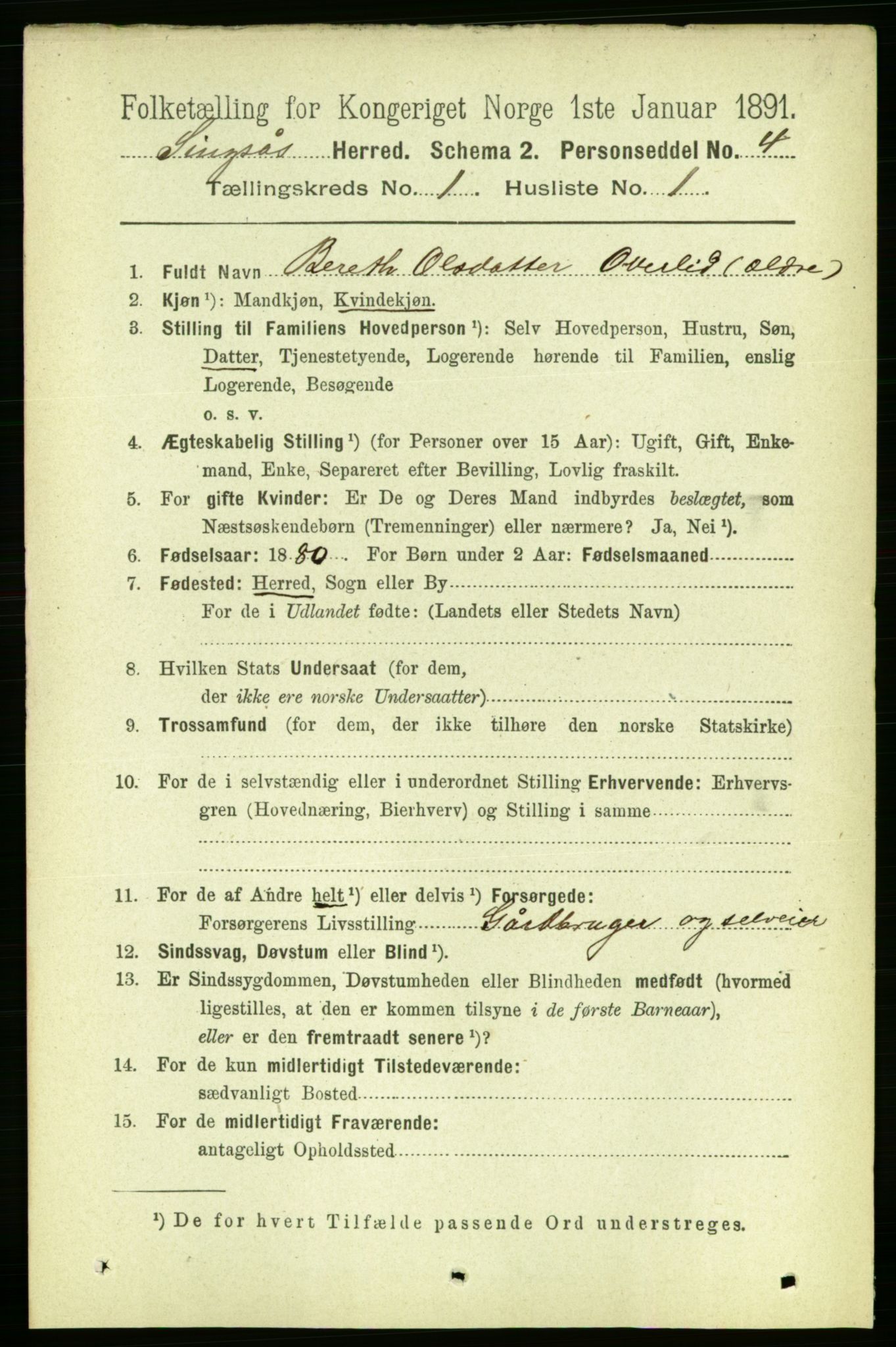 RA, 1891 census for 1646 Singsås, 1891, p. 55