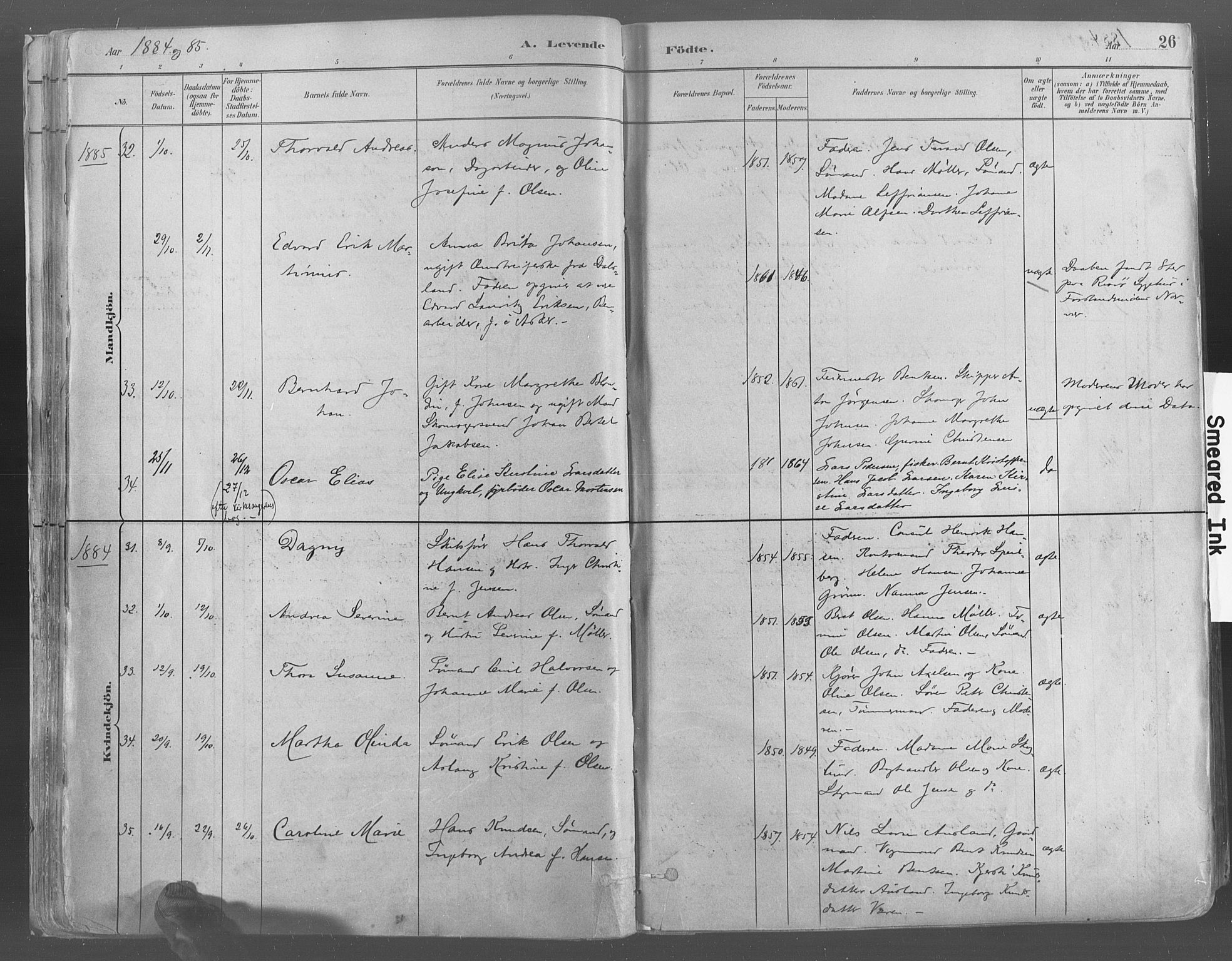 Risør sokneprestkontor, SAK/1111-0035/F/Fa/L0005: Parish register (official) no. A 5, 1883-1895, p. 26