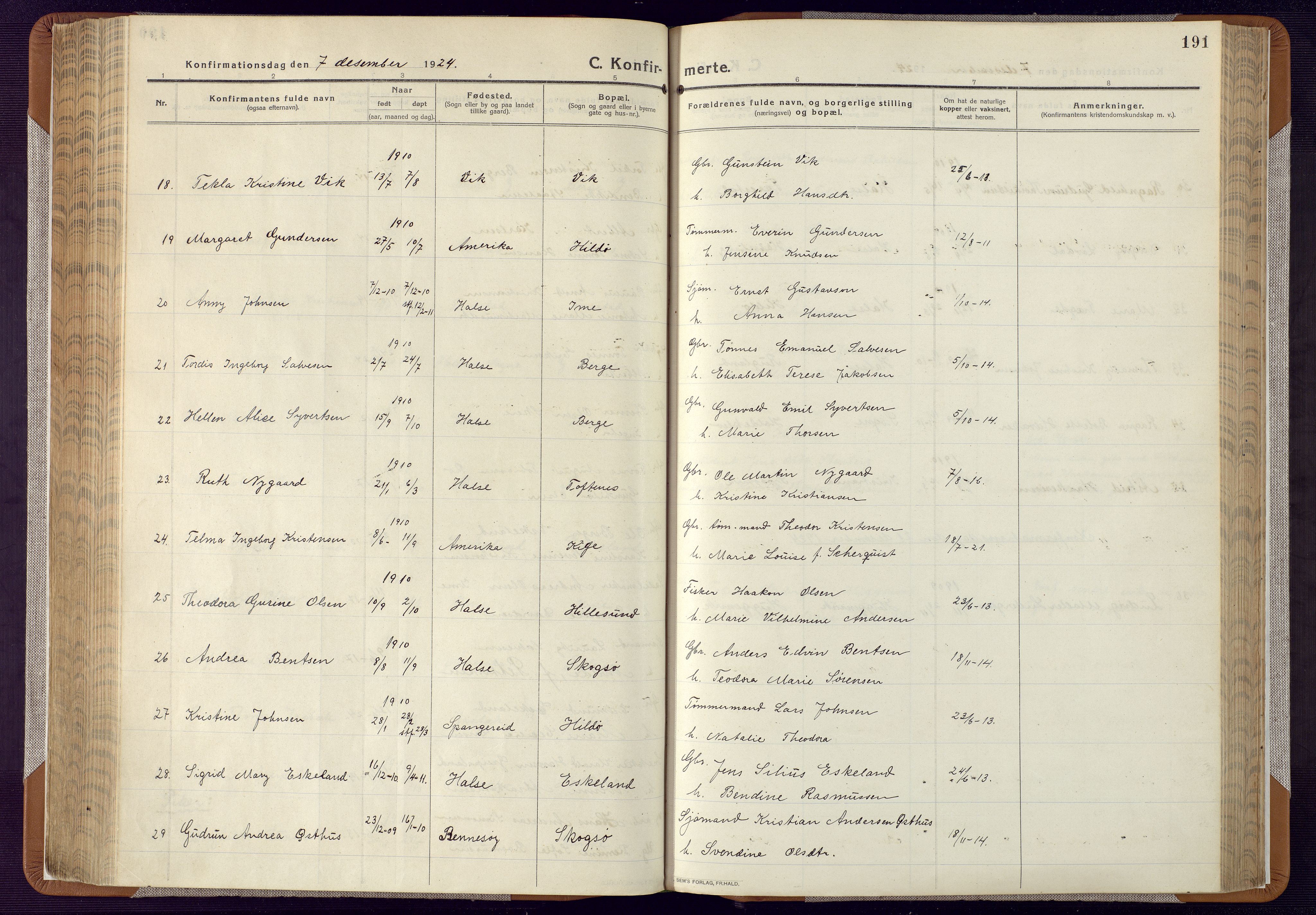 Mandal sokneprestkontor, AV/SAK-1111-0030/F/Fa/Faa/L0022: Parish register (official) no. A 22, 1913-1925, p. 191