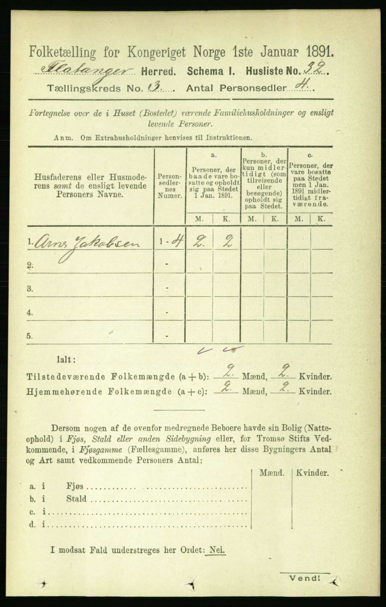 RA, 1891 census for 1749 Flatanger, 1891, p. 1307