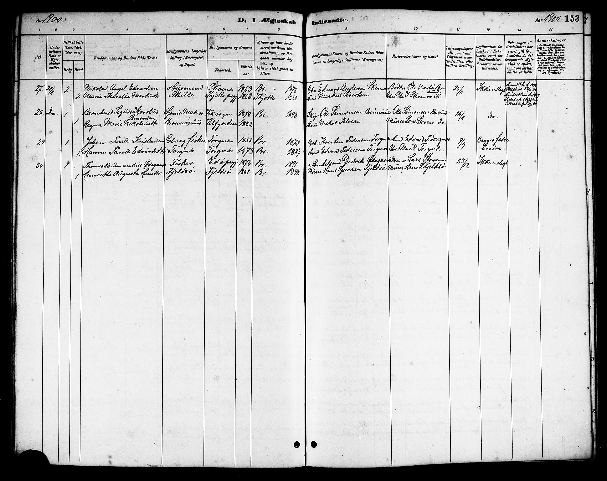 Ministerialprotokoller, klokkerbøker og fødselsregistre - Nordland, SAT/A-1459/813/L0213: Parish register (copy) no. 813C05, 1887-1903, p. 153