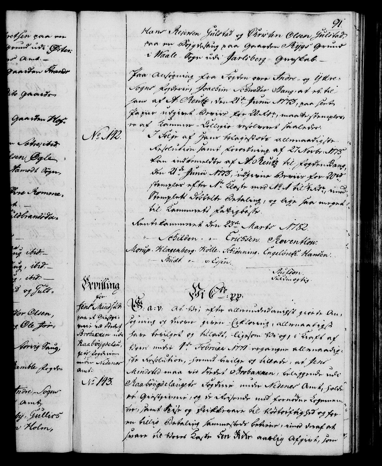 Rentekammeret, Kammerkanselliet, AV/RA-EA-3111/G/Gg/Gga/L0012: Norsk ekspedisjonsprotokoll med register (merket RK 53.12), 1781-1783, p. 91