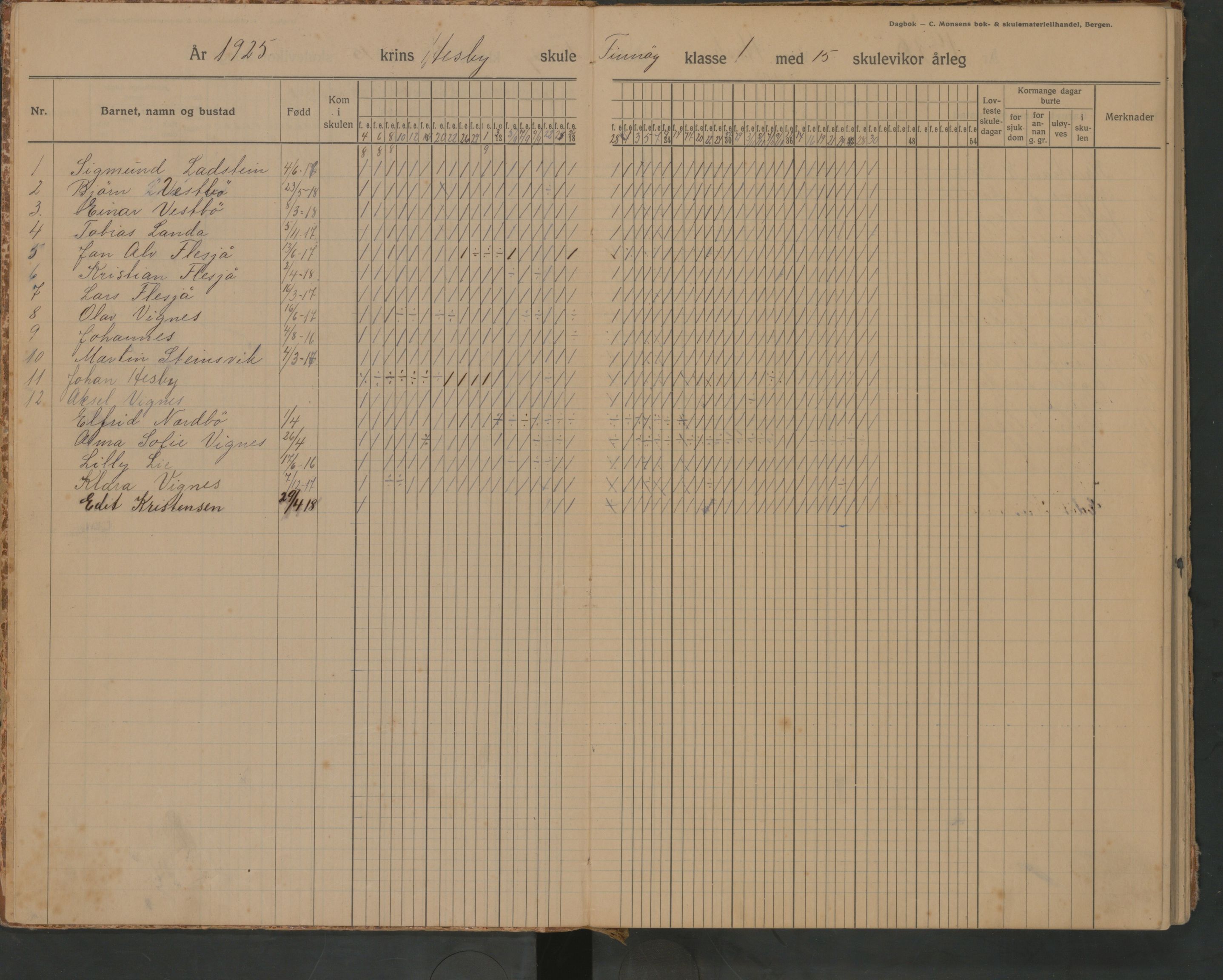 A-0854, Finnøy kommune. Hesby skole, BYST/A-0854/G/Ga/L0003: Dagbok, 1925-1961