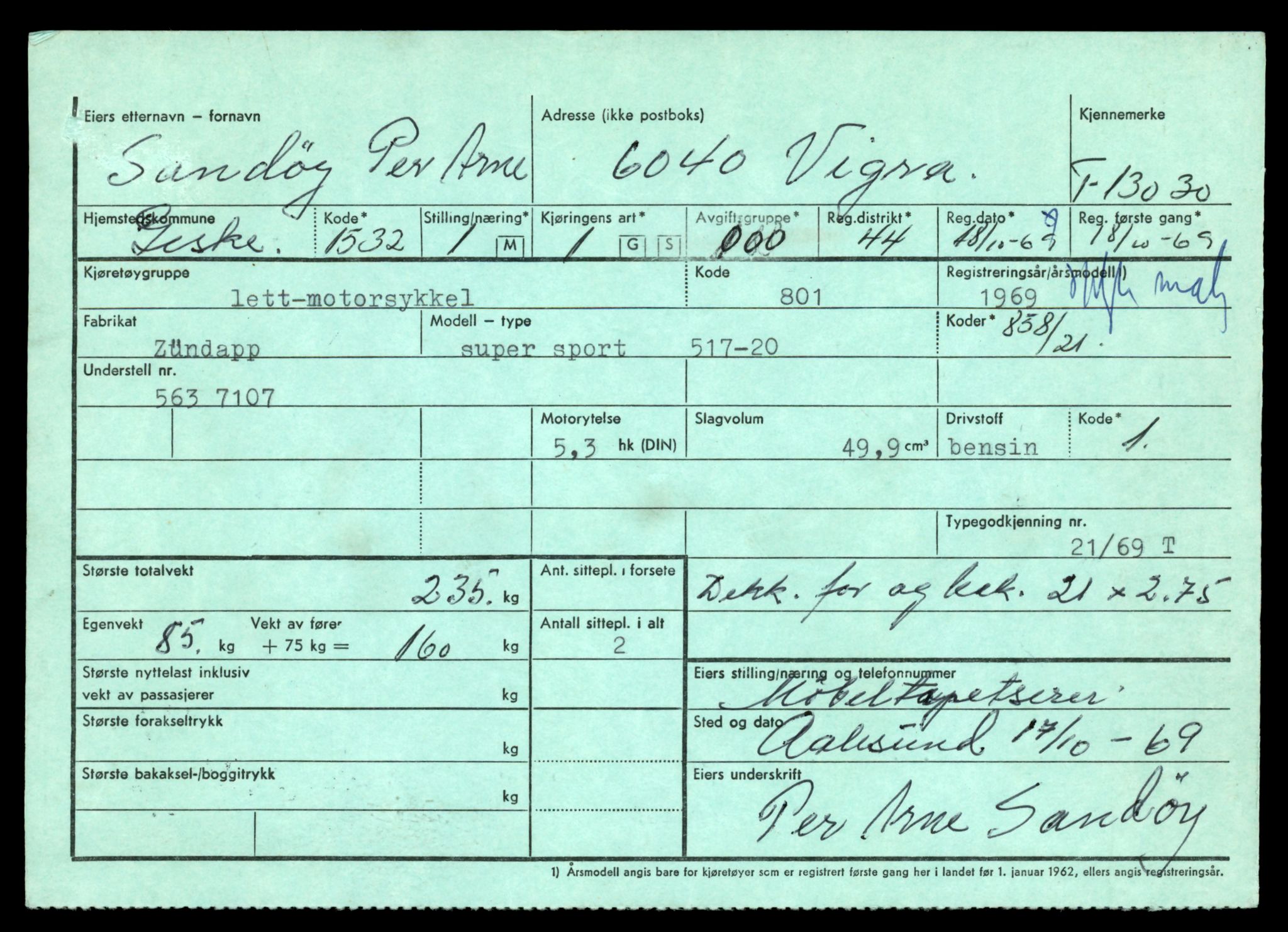 Møre og Romsdal vegkontor - Ålesund trafikkstasjon, SAT/A-4099/F/Fe/L0036: Registreringskort for kjøretøy T 12831 - T 13030, 1927-1998, p. 3179