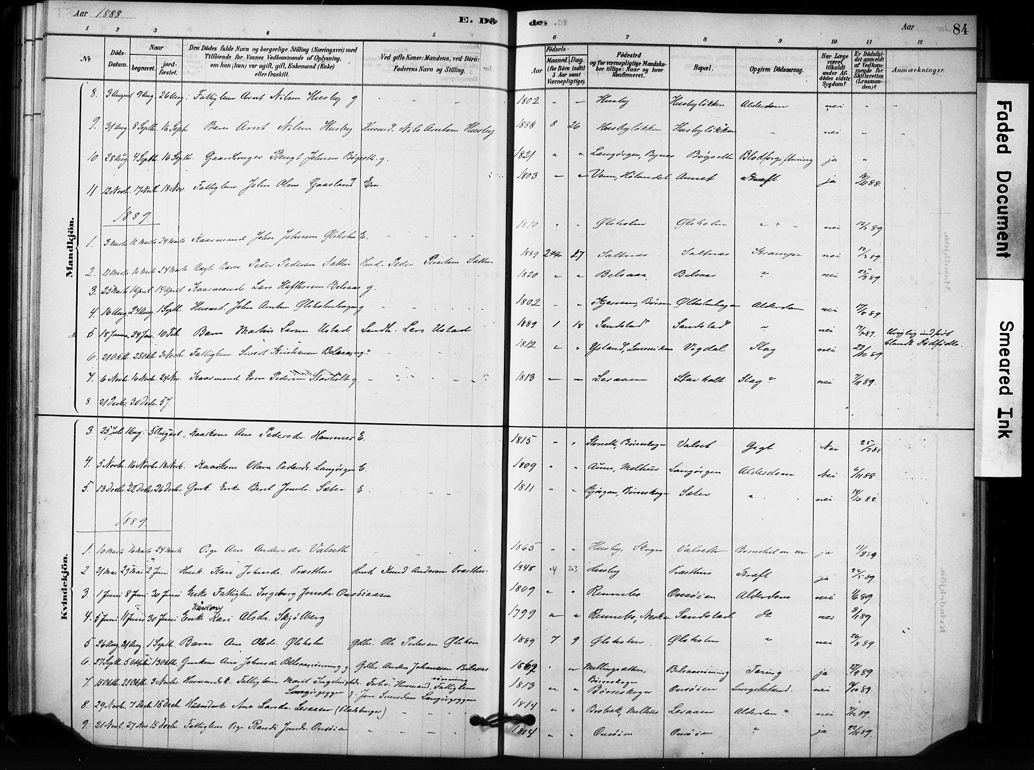 Ministerialprotokoller, klokkerbøker og fødselsregistre - Sør-Trøndelag, SAT/A-1456/666/L0786: Parish register (official) no. 666A04, 1878-1895, p. 84