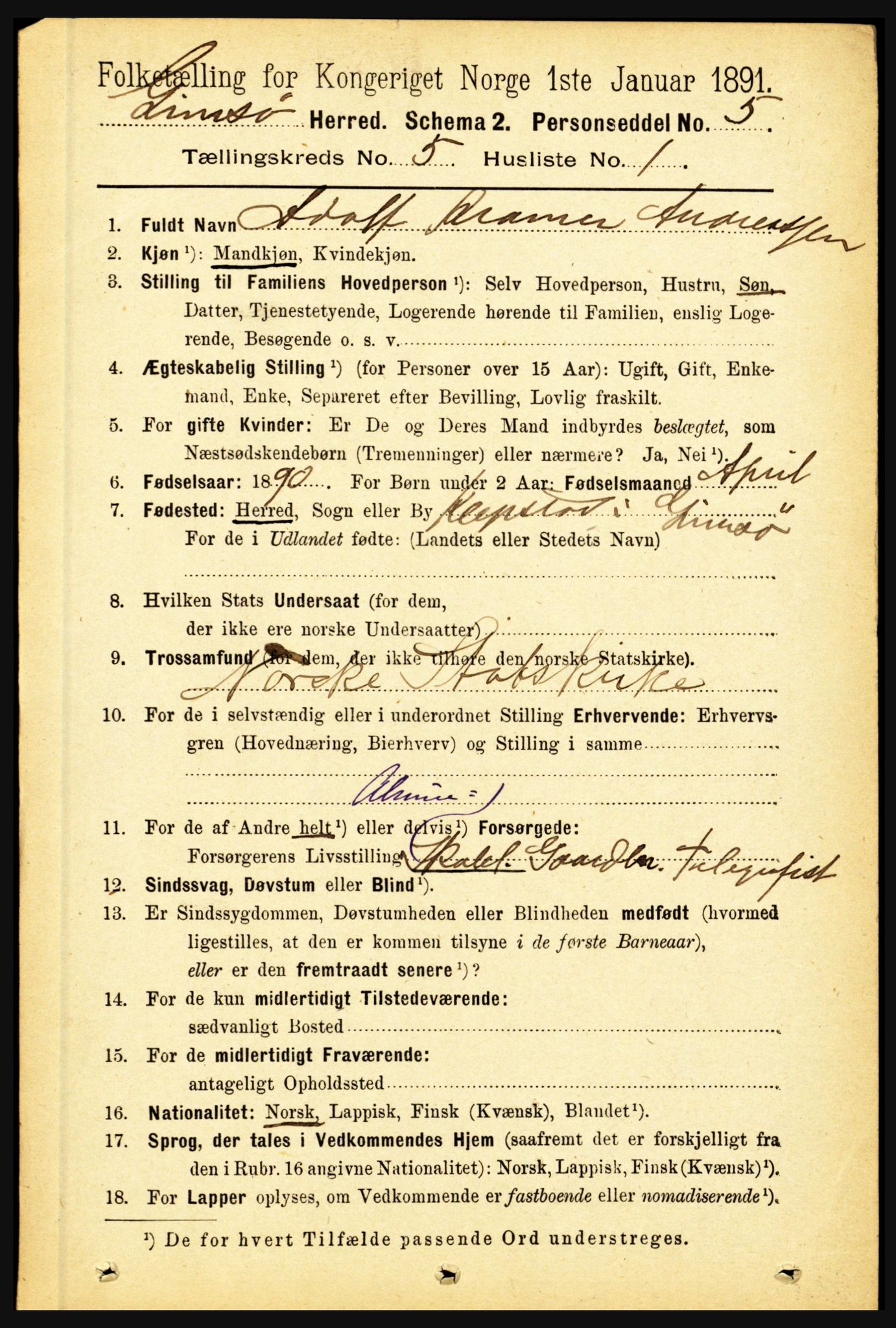 RA, 1891 census for 1864 Gimsøy, 1891, p. 837