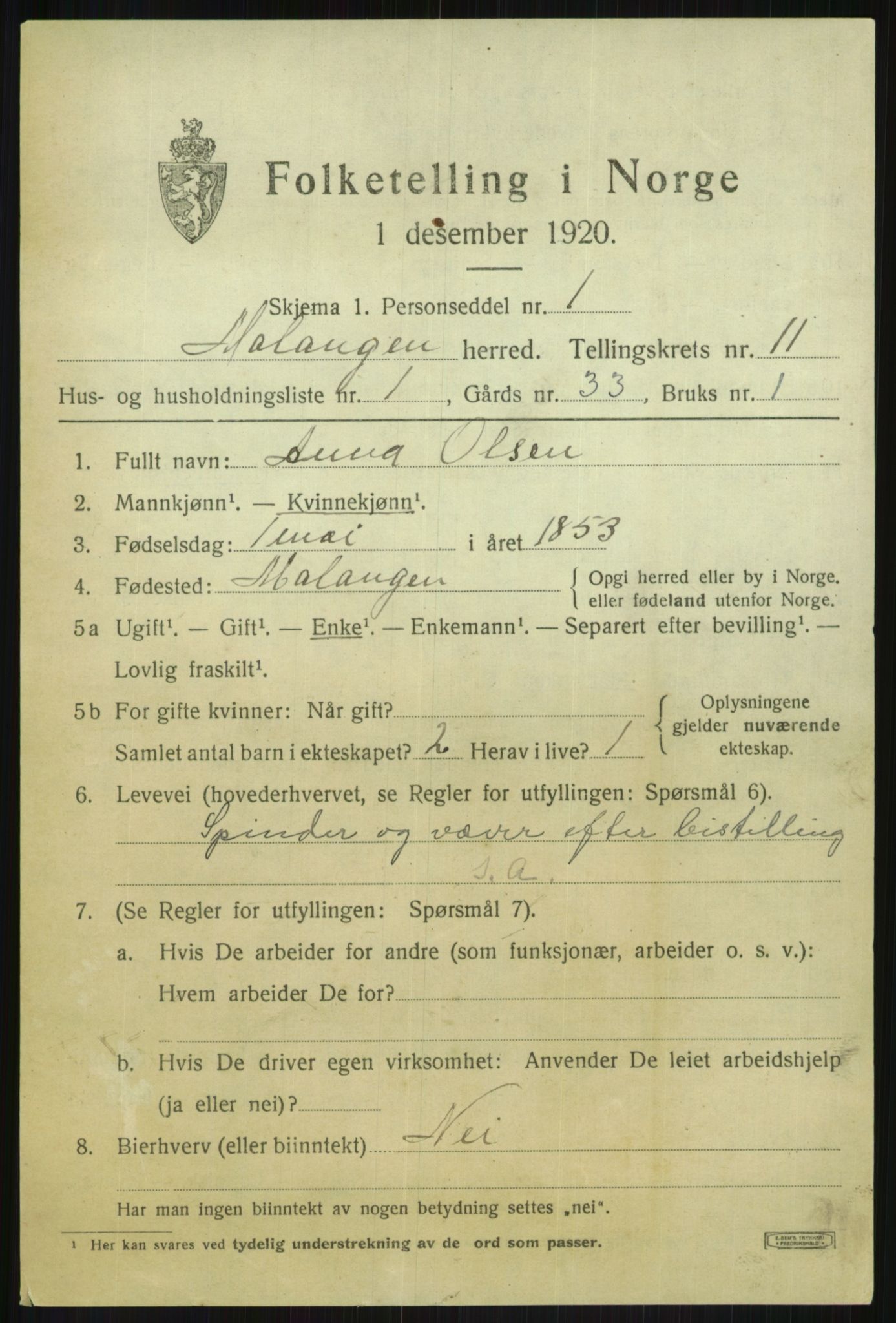 SATØ, 1920 census for Malangen, 1920, p. 4128