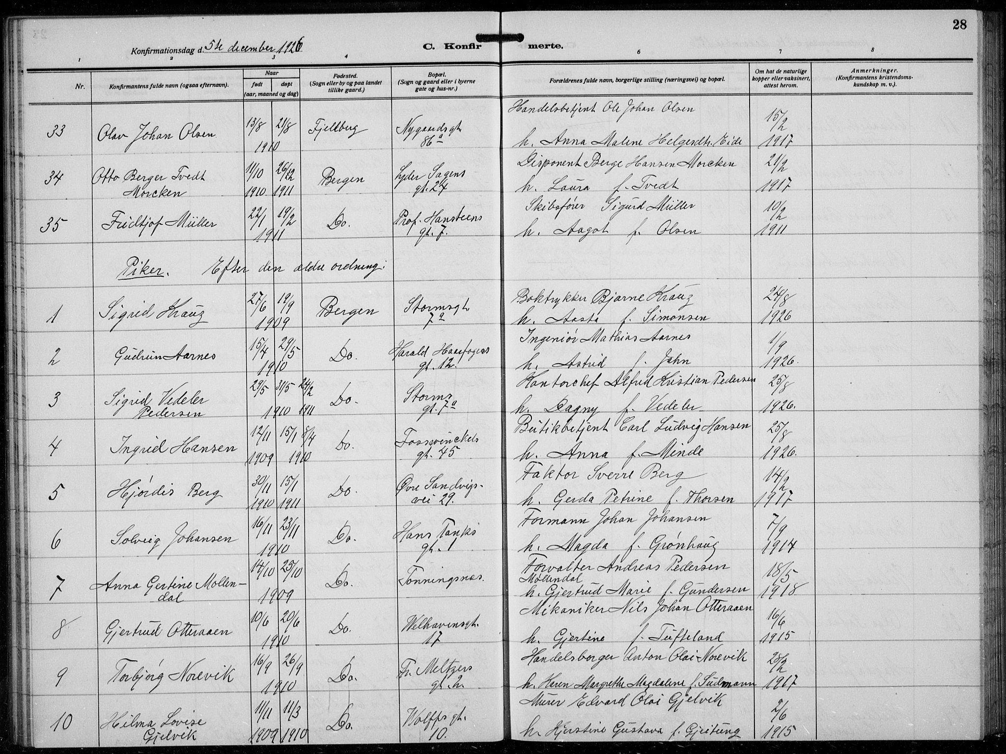 Johanneskirken sokneprestembete, SAB/A-76001/H/Hab: Parish register (copy) no. B  3, 1925-1935, p. 27b-28a