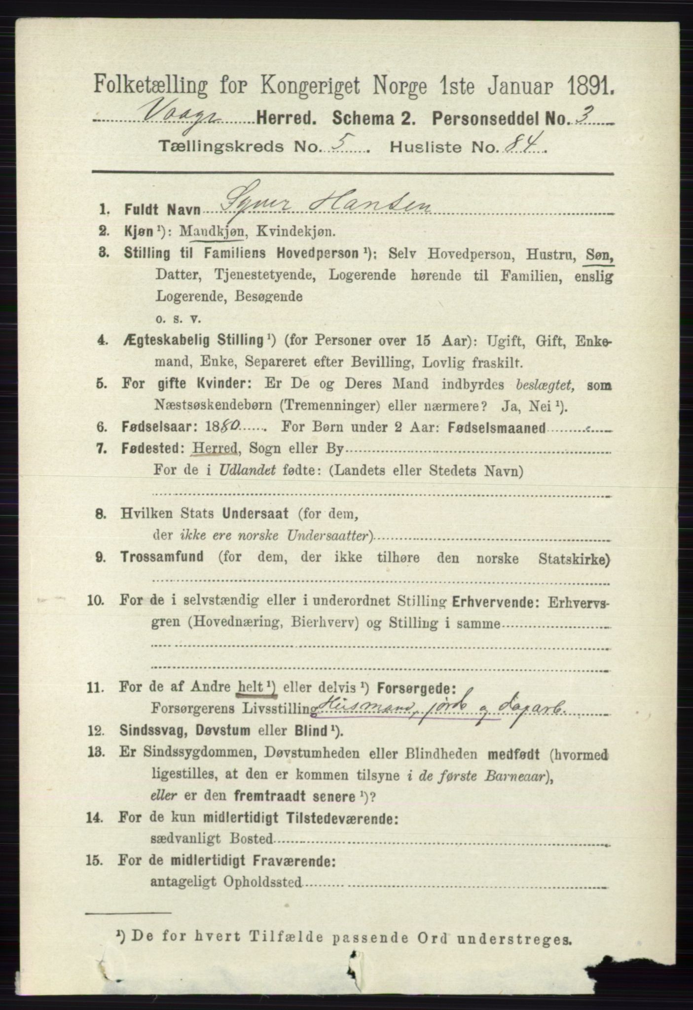 RA, 1891 census for 0515 Vågå, 1891, p. 3831