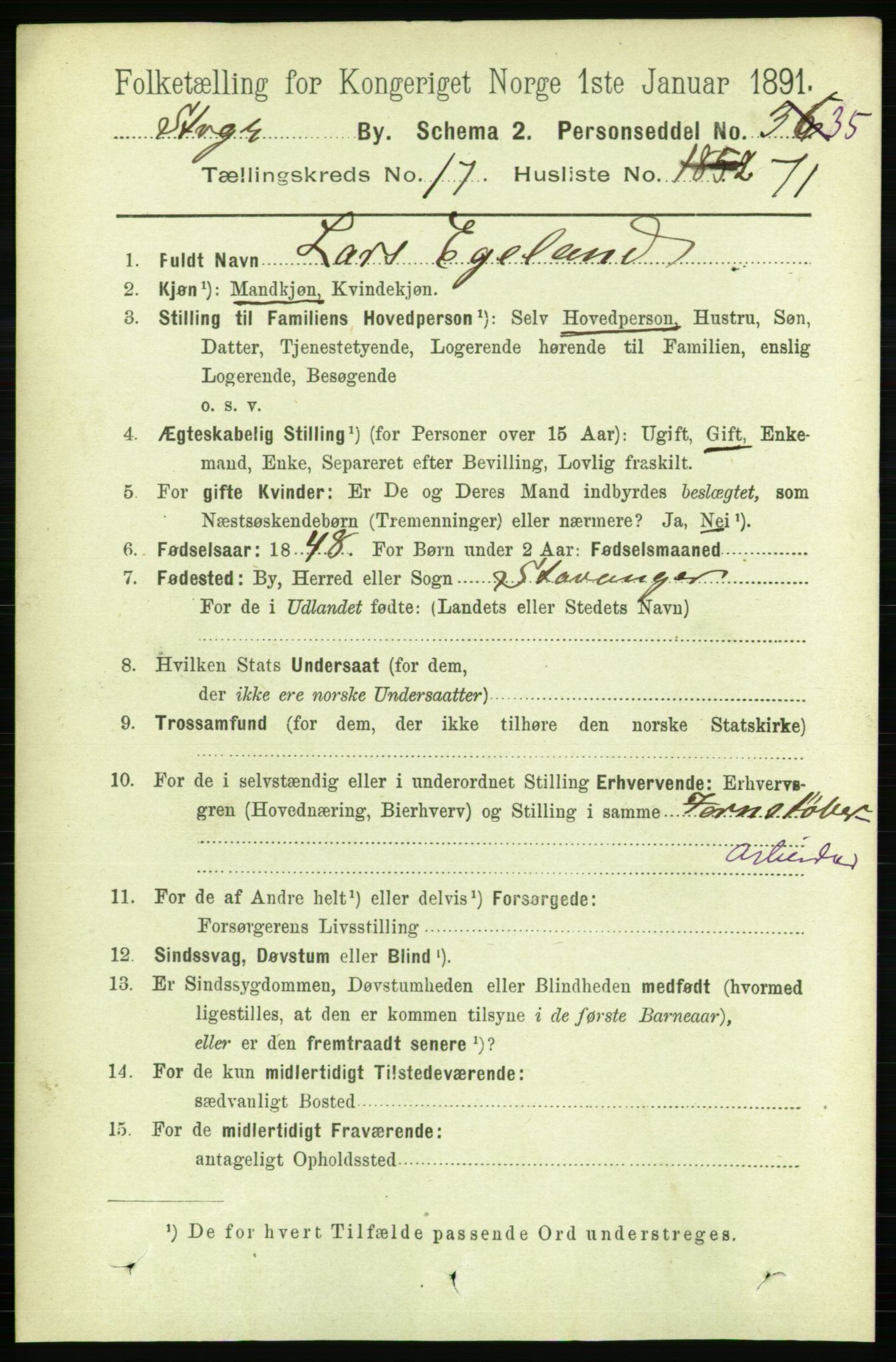 RA, 1891 census for 1103 Stavanger, 1891, p. 20731