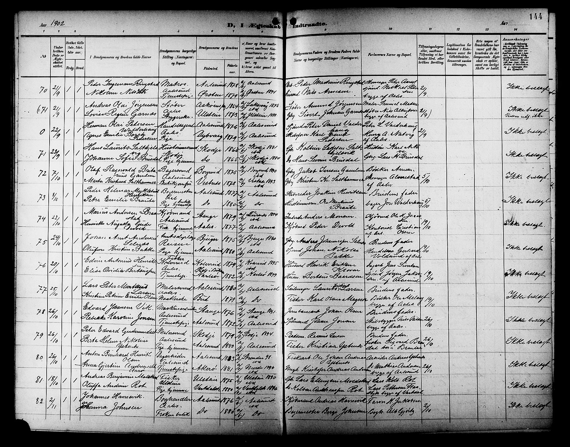 Ministerialprotokoller, klokkerbøker og fødselsregistre - Møre og Romsdal, AV/SAT-A-1454/529/L0469: Parish register (copy) no. 529C06, 1898-1906, p. 144