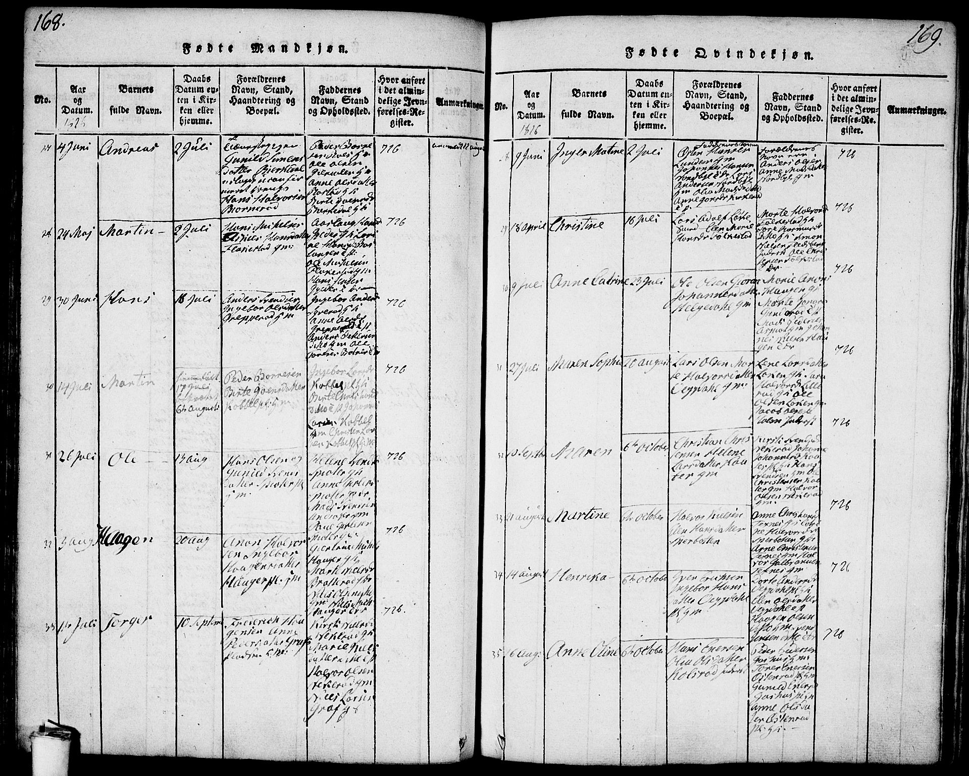 Våler prestekontor Kirkebøker, AV/SAO-A-11083/F/Fa/L0005: Parish register (official) no. I 5, 1815-1839, p. 168-169
