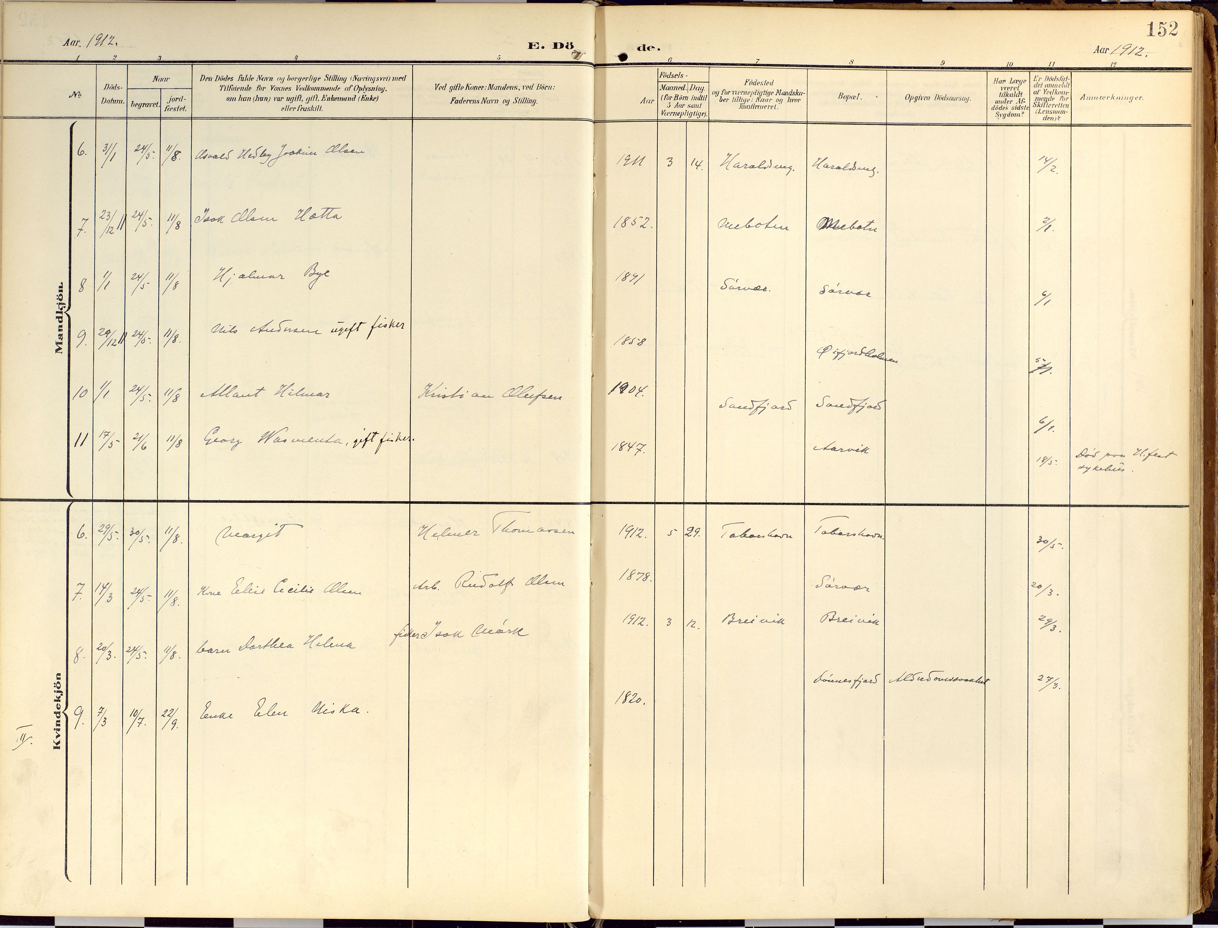 Loppa sokneprestkontor, SATØ/S-1339/H/Ha/L0010kirke: Parish register (official) no. 10, 1907-1922, p. 152