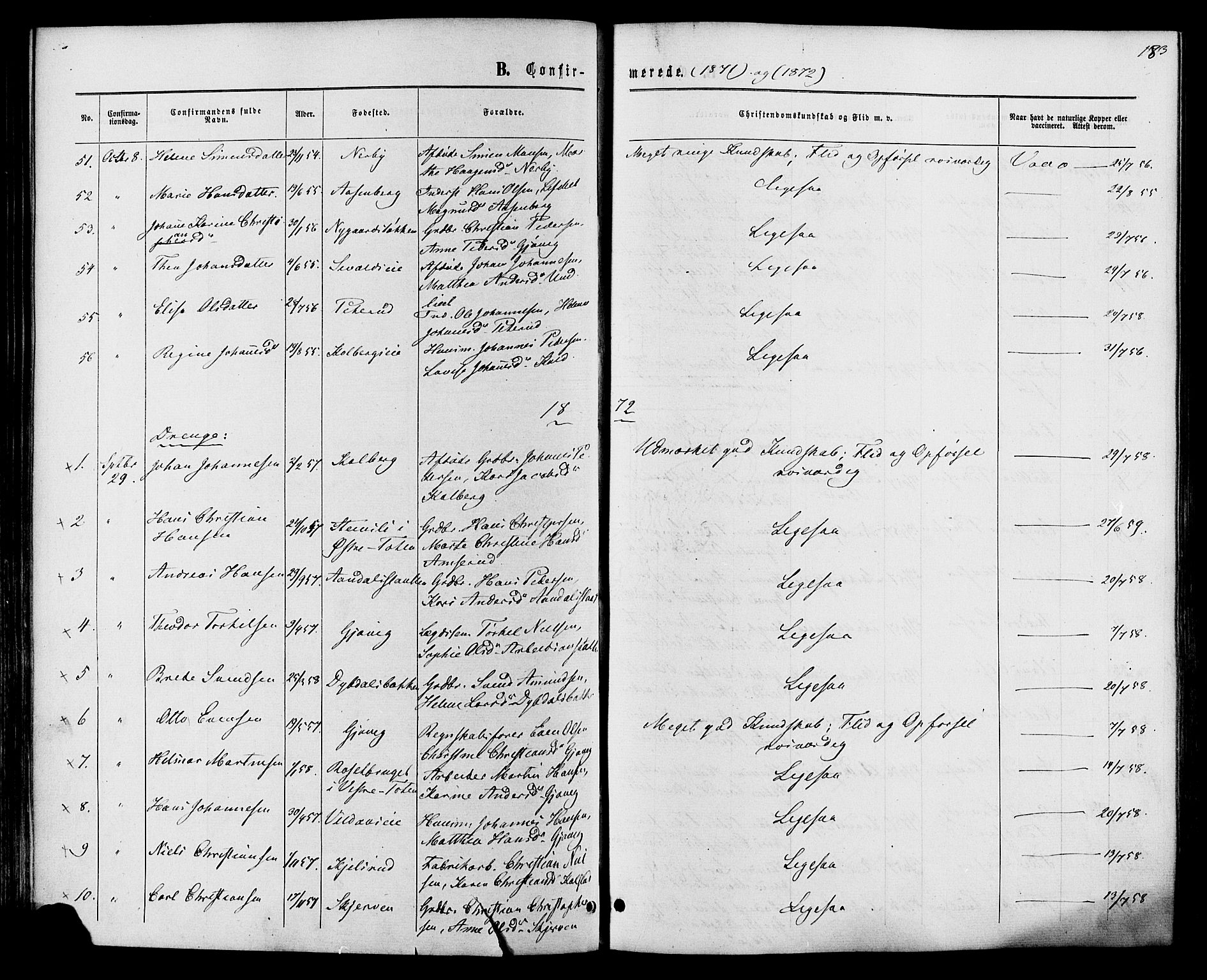 Vardal prestekontor, SAH/PREST-100/H/Ha/Haa/L0007: Parish register (official) no. 7, 1867-1878, p. 183