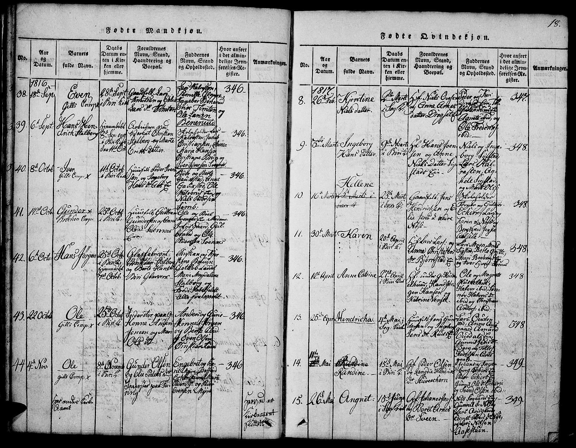 Biri prestekontor, AV/SAH-PREST-096/H/Ha/Hab/L0001: Parish register (copy) no. 1, 1814-1828, p. 18