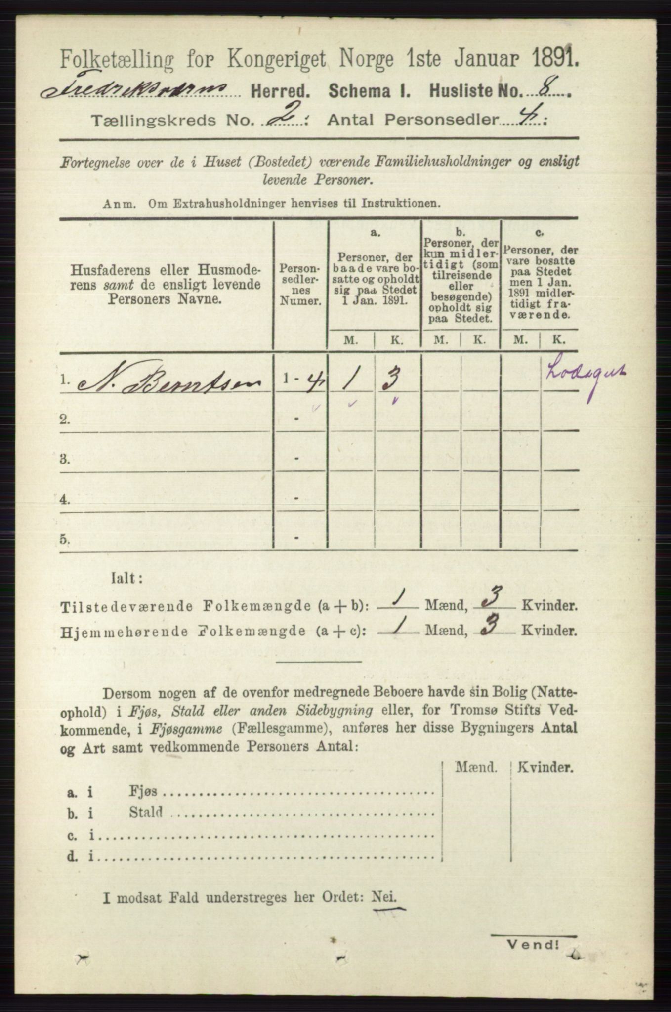 RA, 1891 census for 0798 Fredriksvern, 1891, p. 224