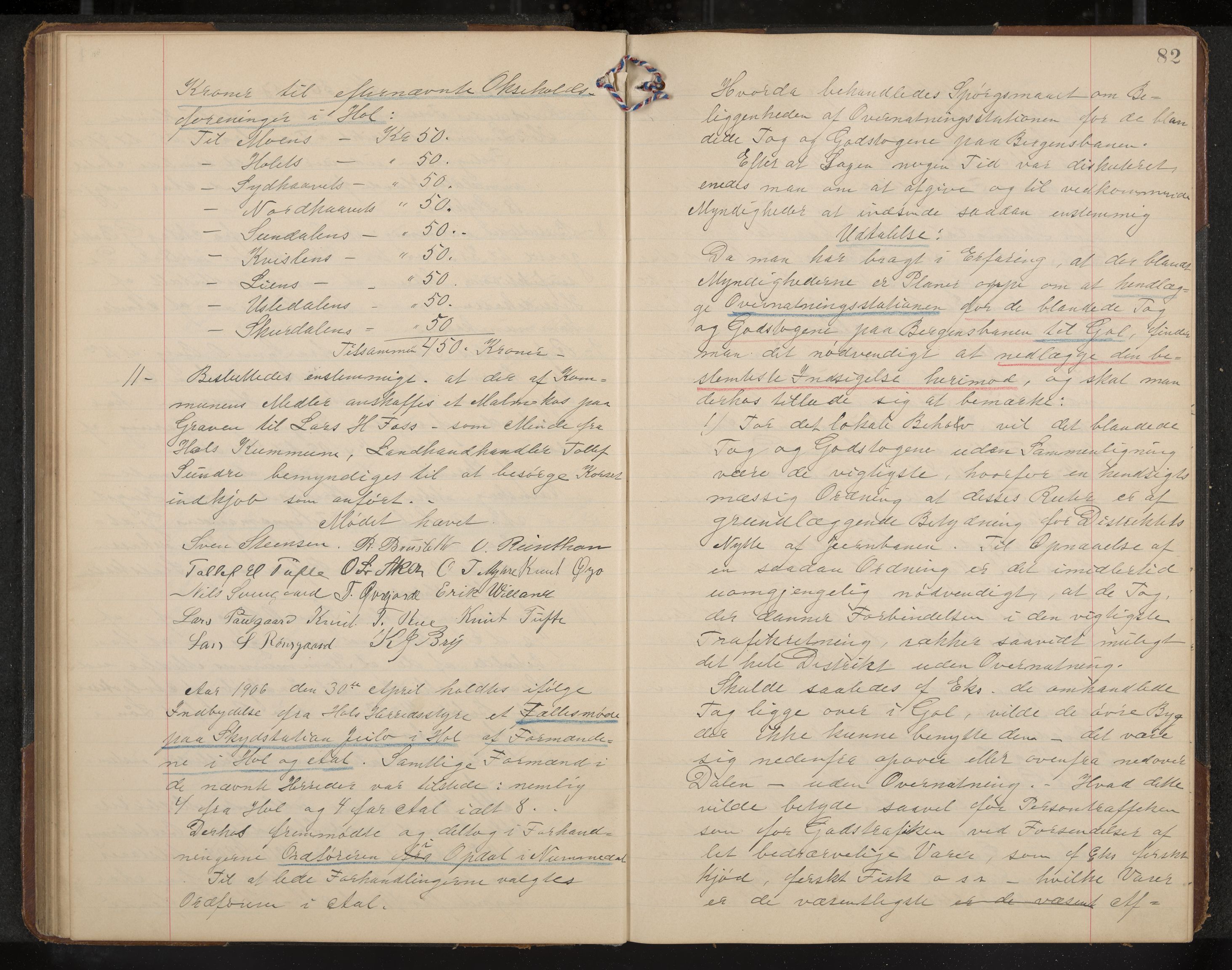 Hol formannskap og sentraladministrasjon, IKAK/0620021-1/A/L0004: Møtebok, 1904-1909, p. 82