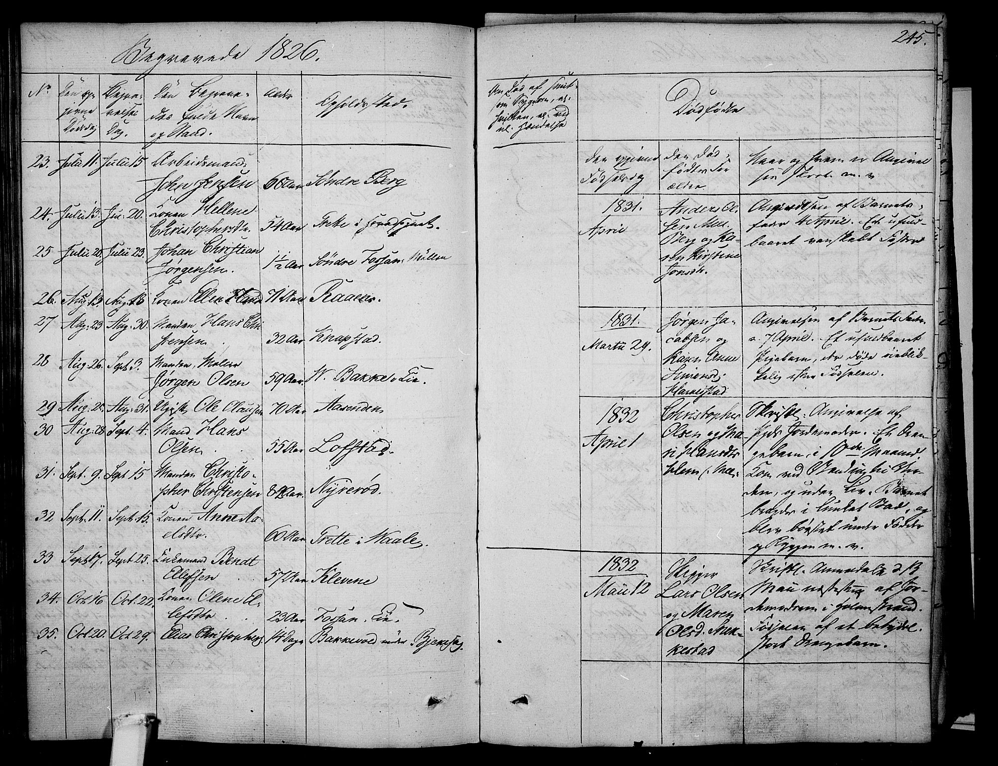 Våle kirkebøker, AV/SAKO-A-334/F/Fa/L0008: Parish register (official) no. I 8, 1824-1844, p. 245