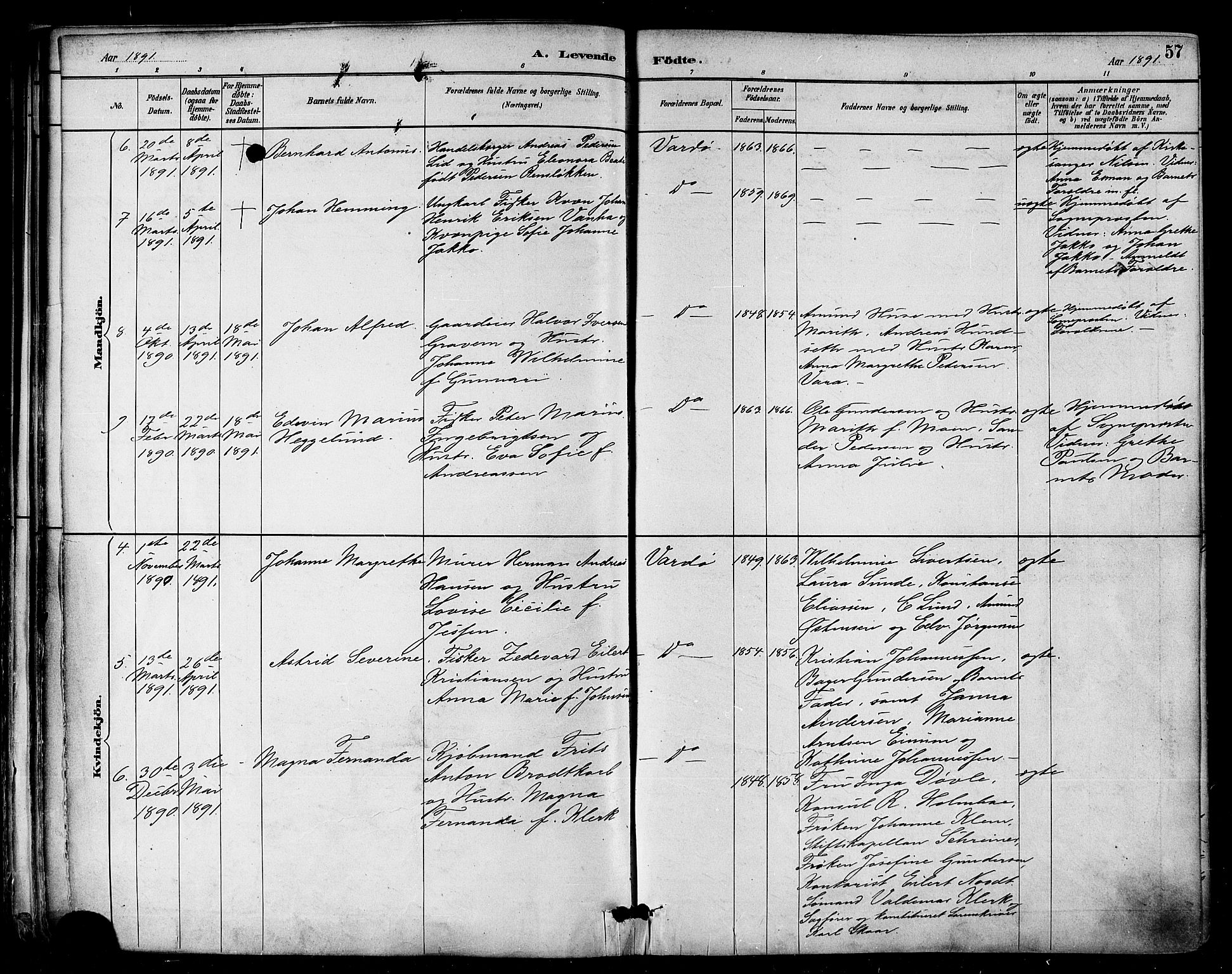 Vardø sokneprestkontor, AV/SATØ-S-1332/H/Ha/L0007kirke: Parish register (official) no. 7, 1886-1897, p. 57