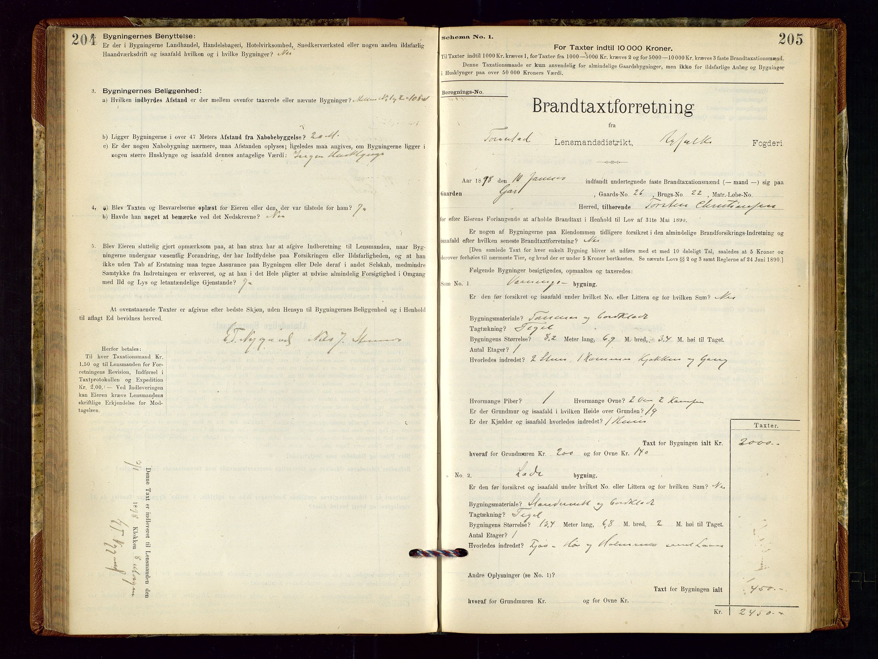 Torvestad lensmannskontor, SAST/A-100307/1/Gob/L0001: "Brandtaxationsprotokol for Torvestad Lensmannsdistrikt", 1895-1904, p. 204-205