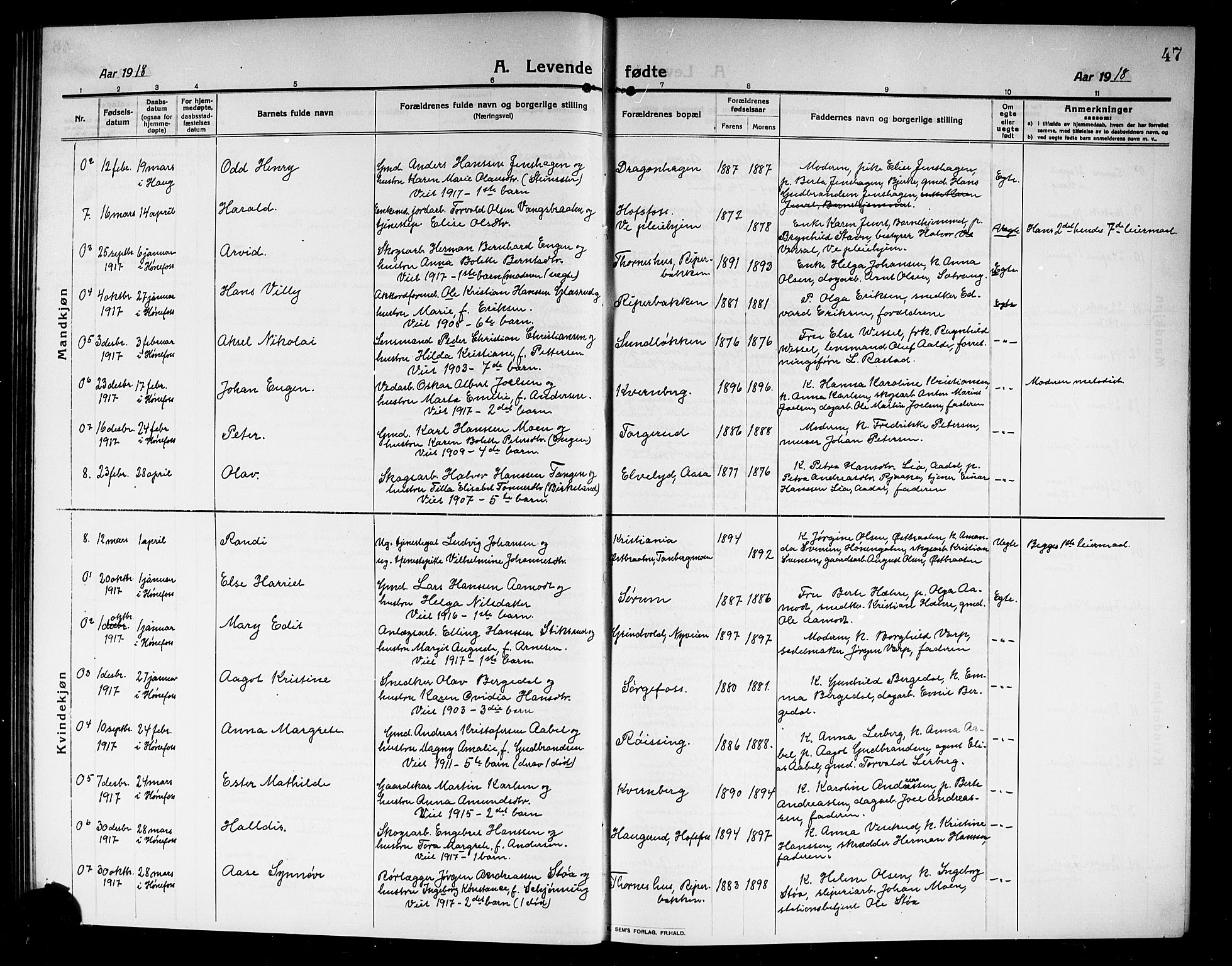 Norderhov kirkebøker, SAKO/A-237/G/Ga/L0009: Parish register (copy) no. I 9, 1913-1920, p. 47