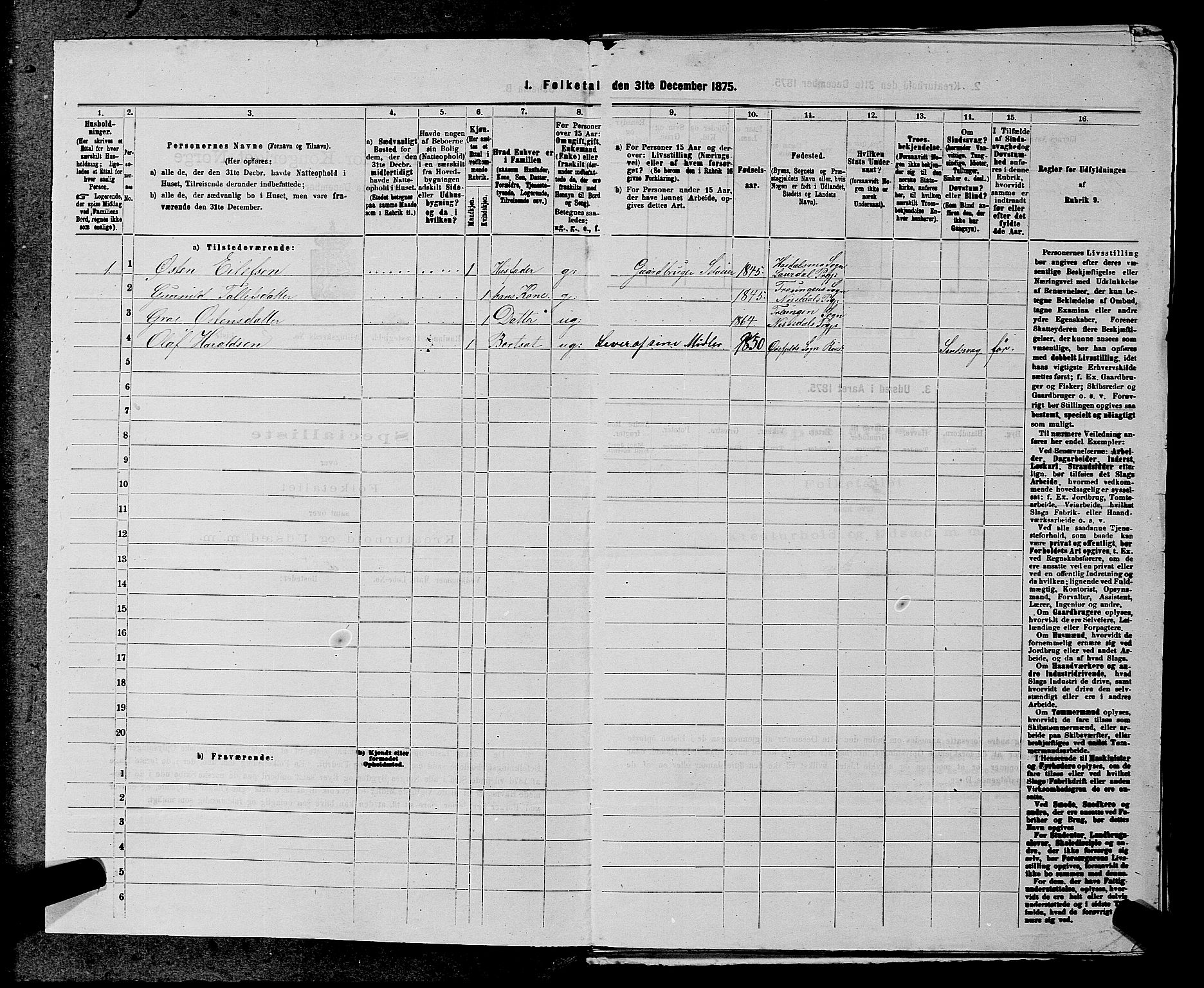 SAKO, 1875 census for 0835P Rauland, 1875, p. 280