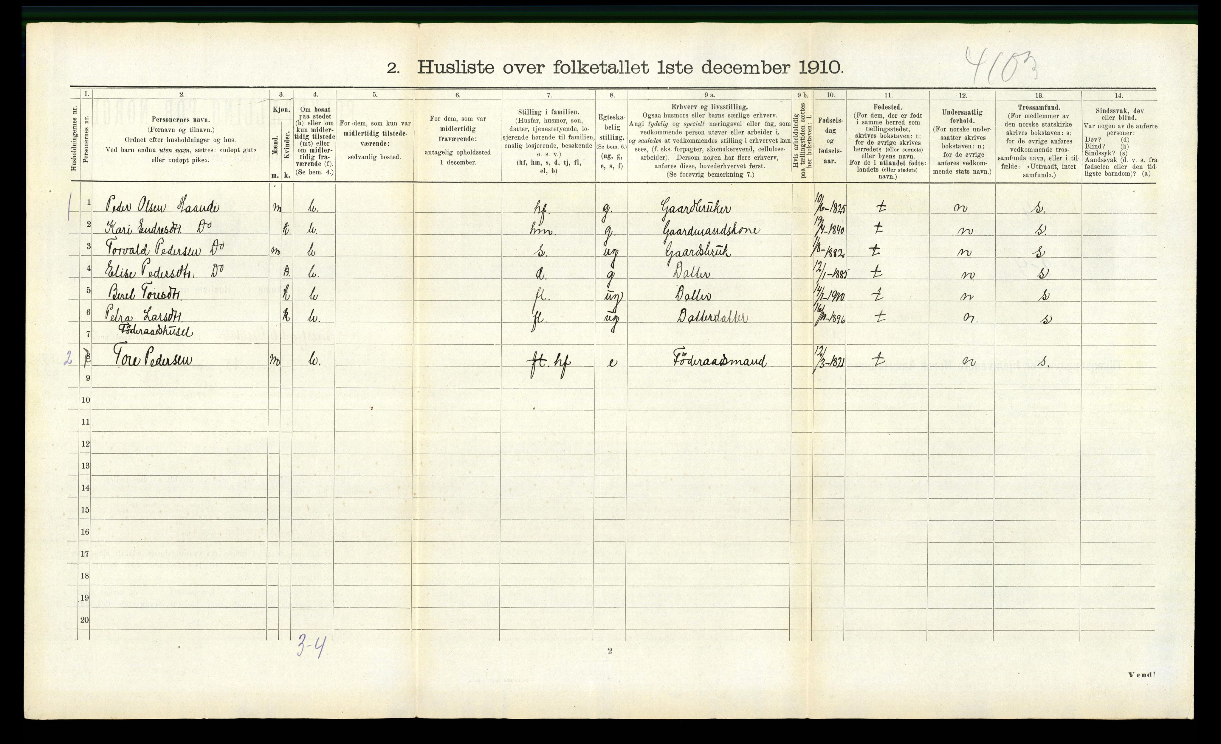 RA, 1910 census for Eresfjord og Vistdal, 1910, p. 284