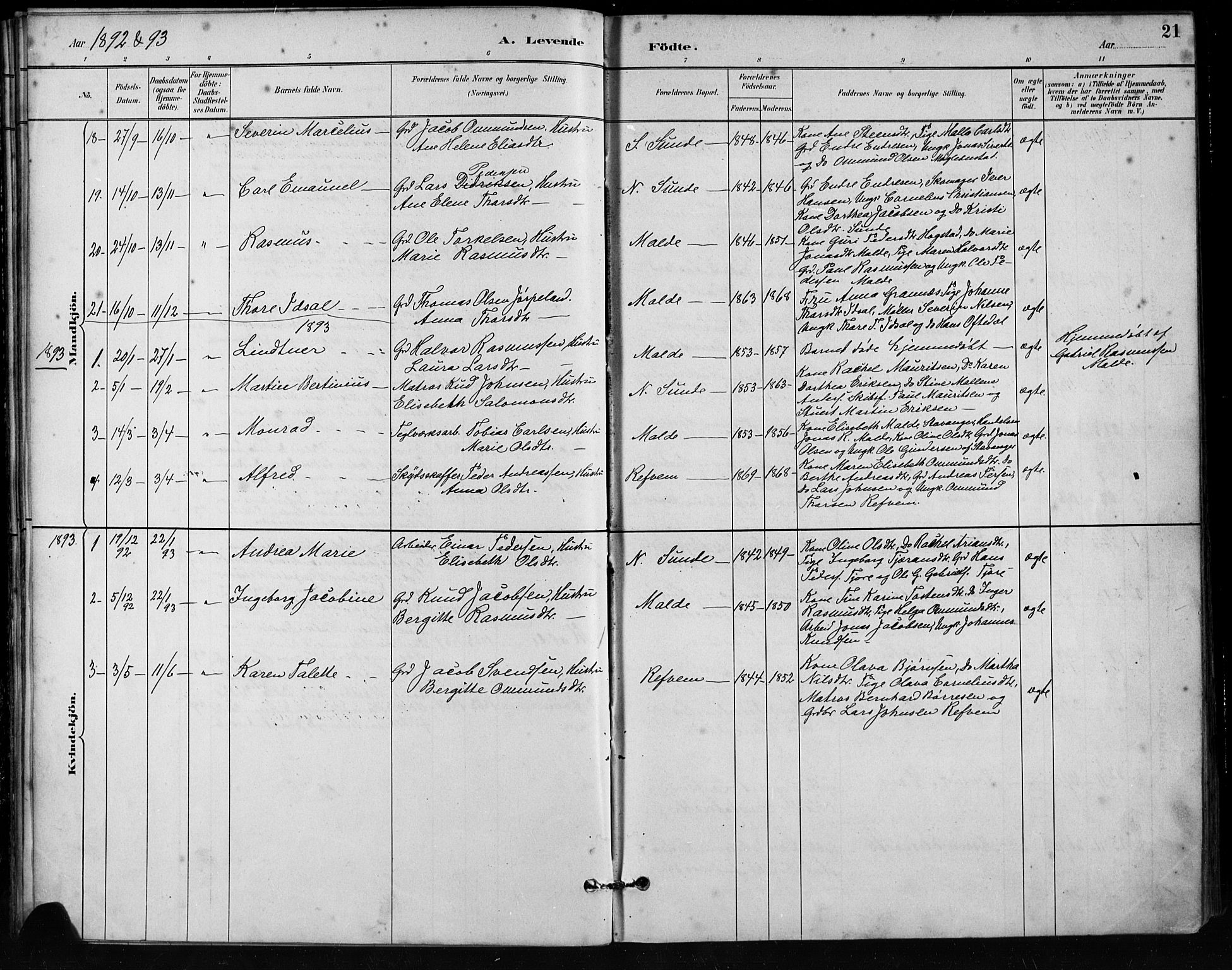 Håland sokneprestkontor, AV/SAST-A-101802/001/30BA/L0011: Parish register (official) no. A 10, 1883-1900, p. 21