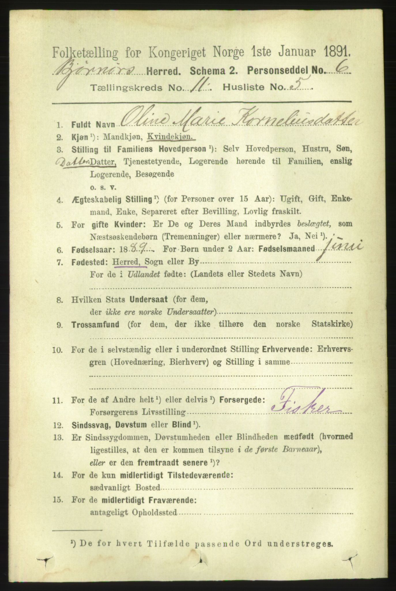 RA, 1891 census for 1632 Bjørnør, 1891, p. 4697