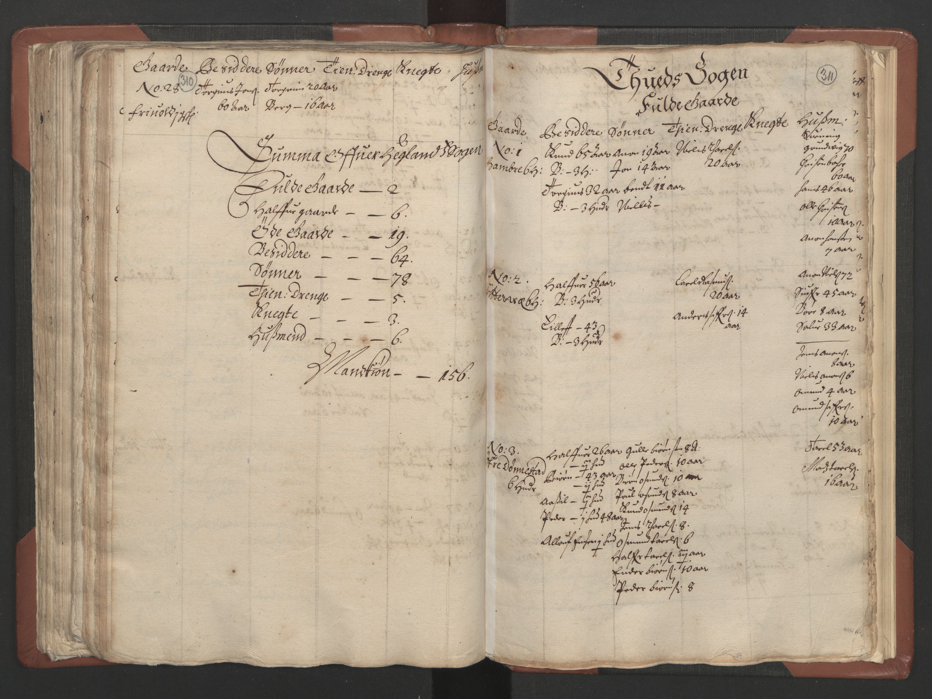 RA, Bailiff's Census 1664-1666, no. 9: Mandal len, 1664-1666, p. 310-311