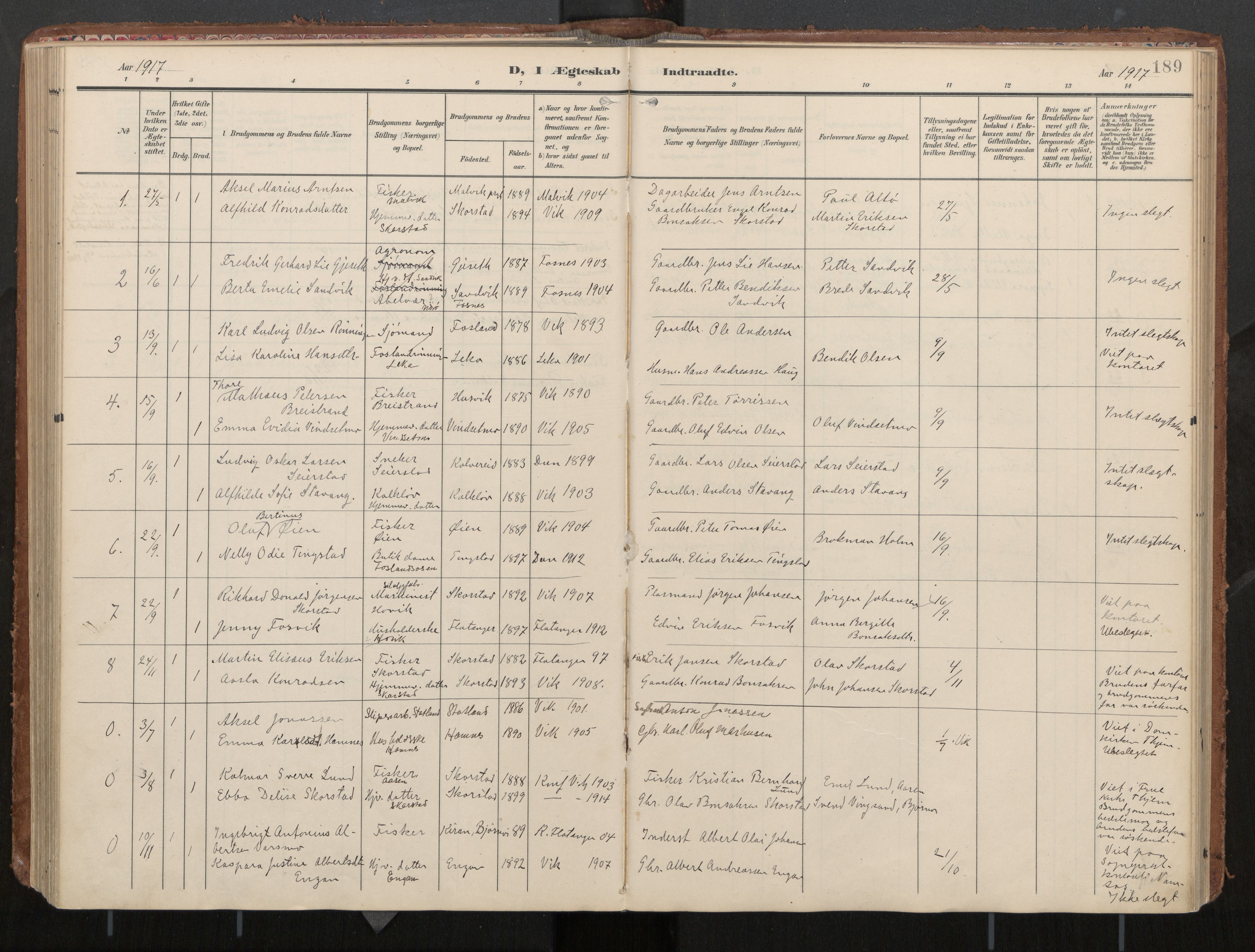 Ministerialprotokoller, klokkerbøker og fødselsregistre - Nord-Trøndelag, AV/SAT-A-1458/774/L0629: Parish register (official), 1904-1926, p. 189