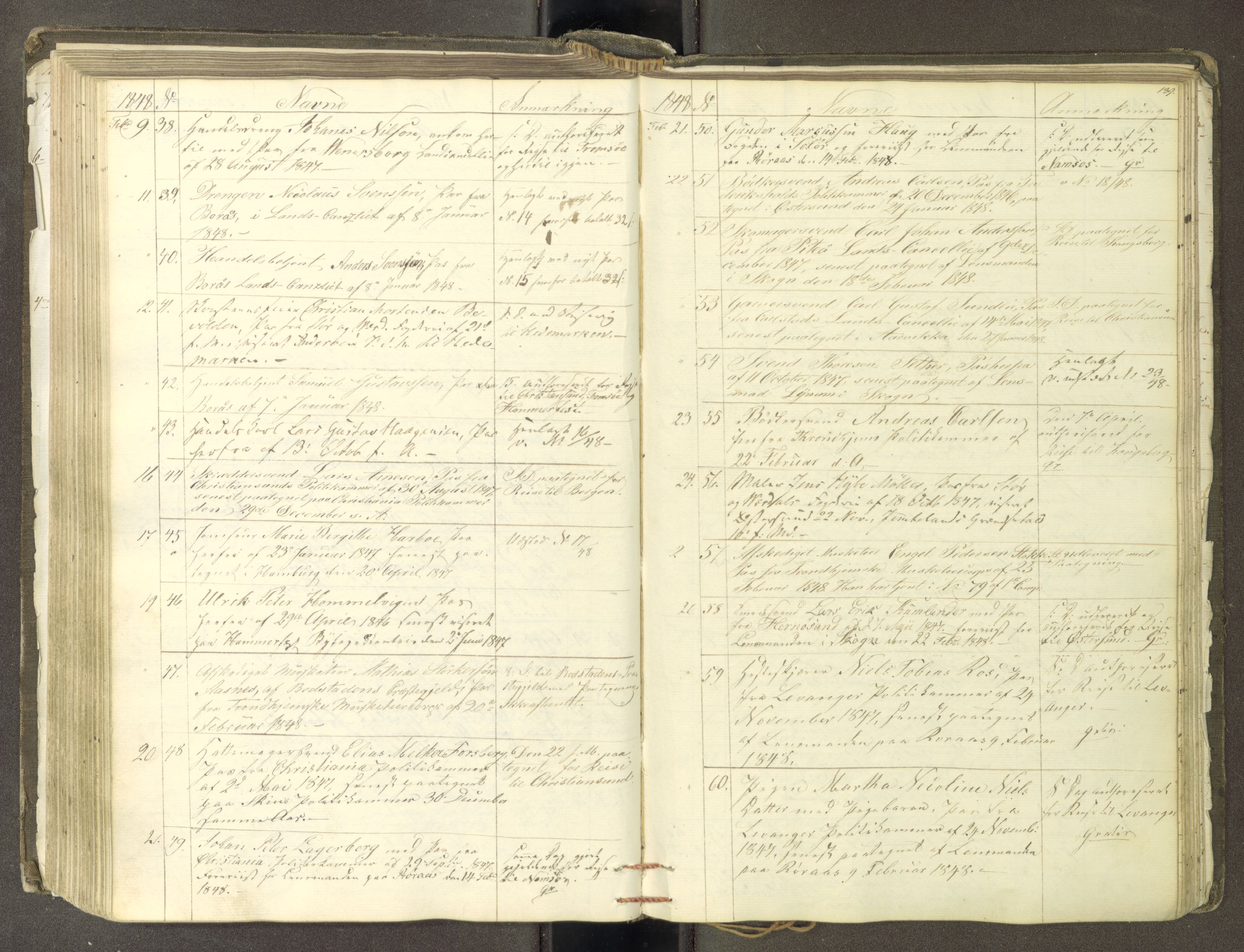 Trondheim politikammer, AV/SAT-A-1887/1/30/L0009: Passprotokoll. Første del:utstedtete pass. Andre del :innleverte/fornyede, 1845-1850, p. 138b-139a