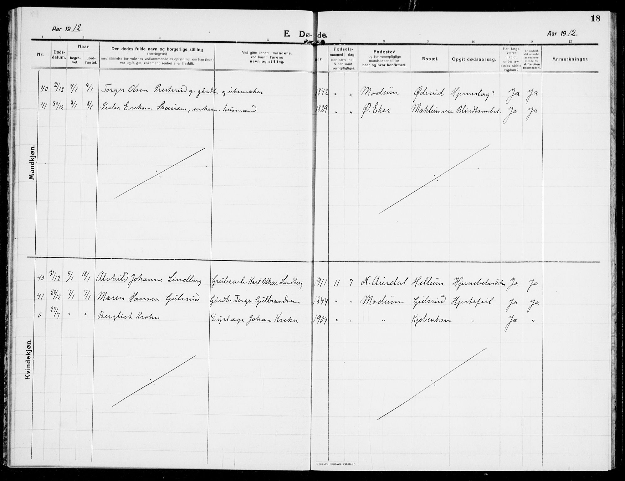 Modum kirkebøker, SAKO/A-234/G/Ga/L0011: Parish register (copy) no. I 11, 1910-1925, p. 18