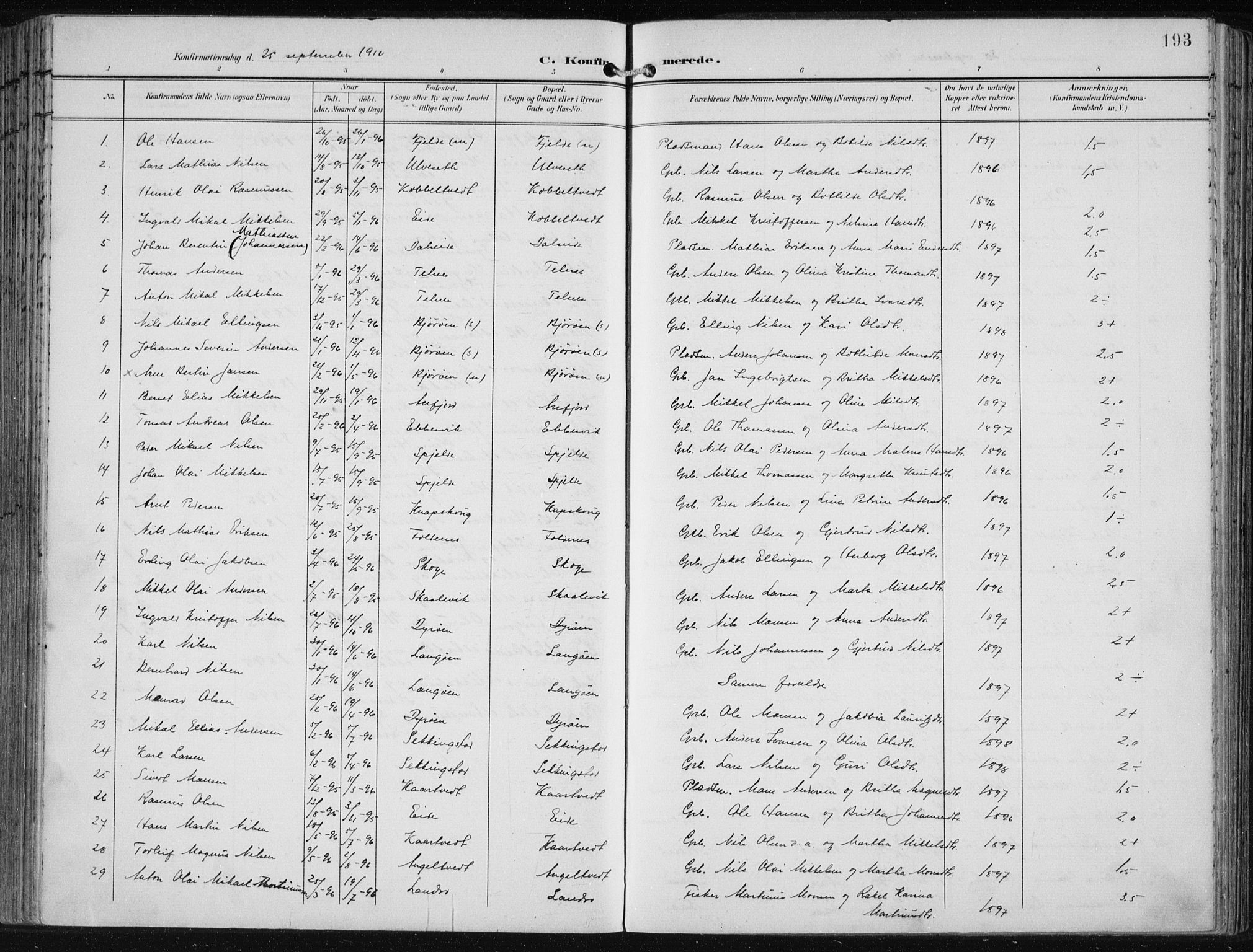 Fjell sokneprestembete, SAB/A-75301/H/Haa: Parish register (official) no. A  9, 1899-1910, p. 193
