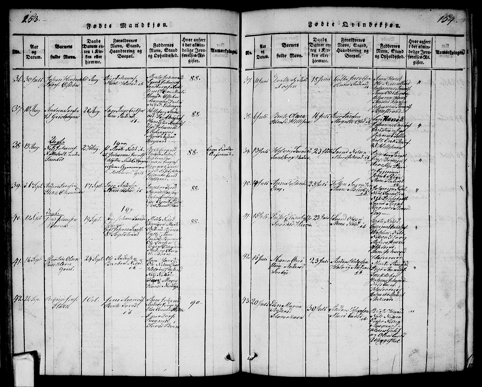 Aremark prestekontor Kirkebøker, AV/SAO-A-10899/G/Ga/L0001: Parish register (copy) no.  I 1, 1814-1834, p. 153-154