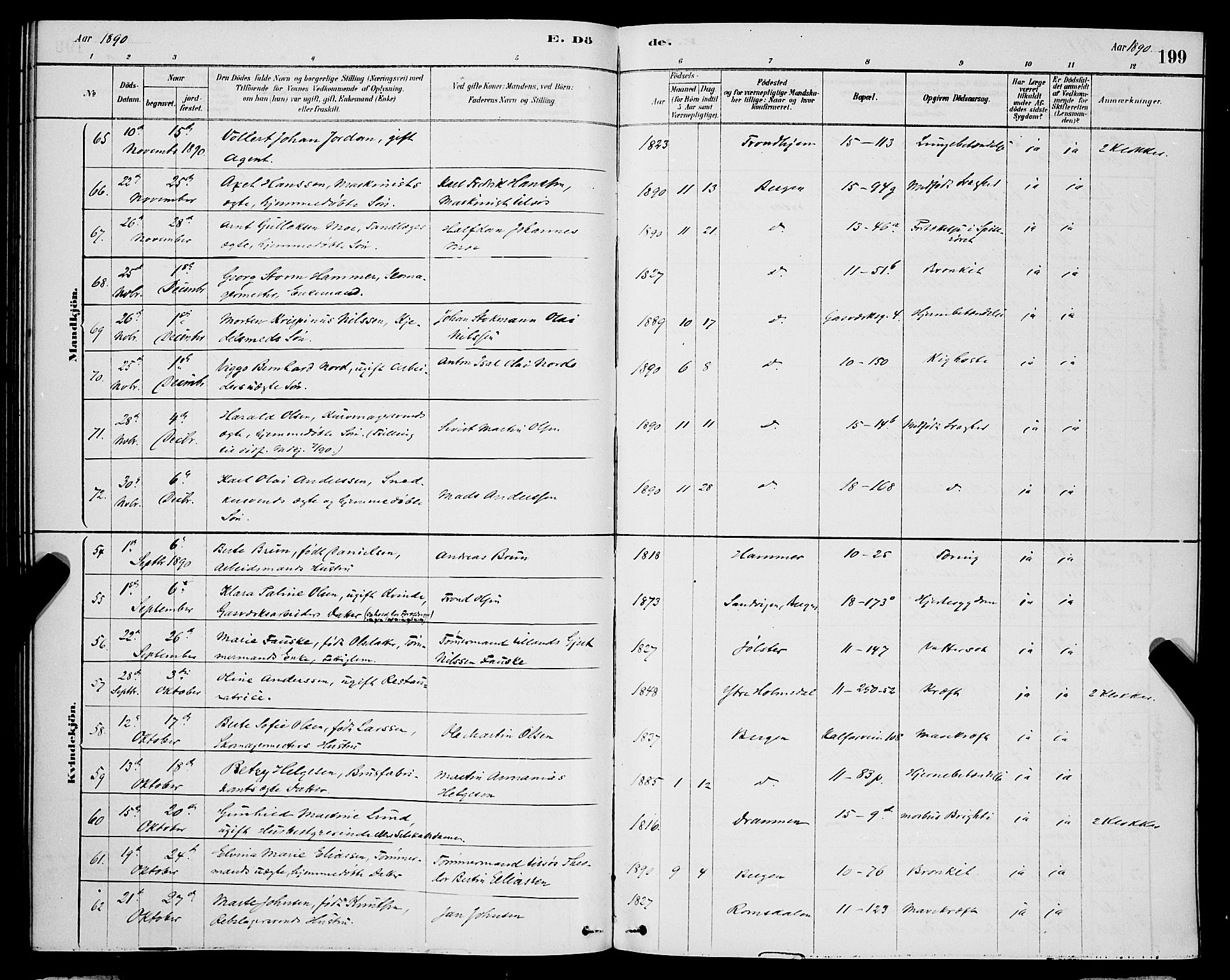 Domkirken sokneprestembete, AV/SAB-A-74801/H/Hab/L0041: Parish register (copy) no. E 5, 1878-1900, p. 199