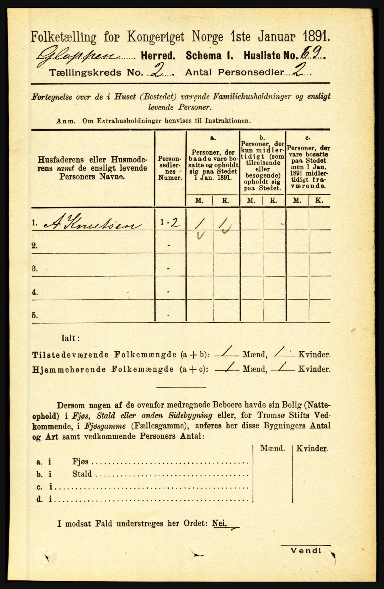 RA, 1891 census for 1445 Gloppen, 1891, p. 620